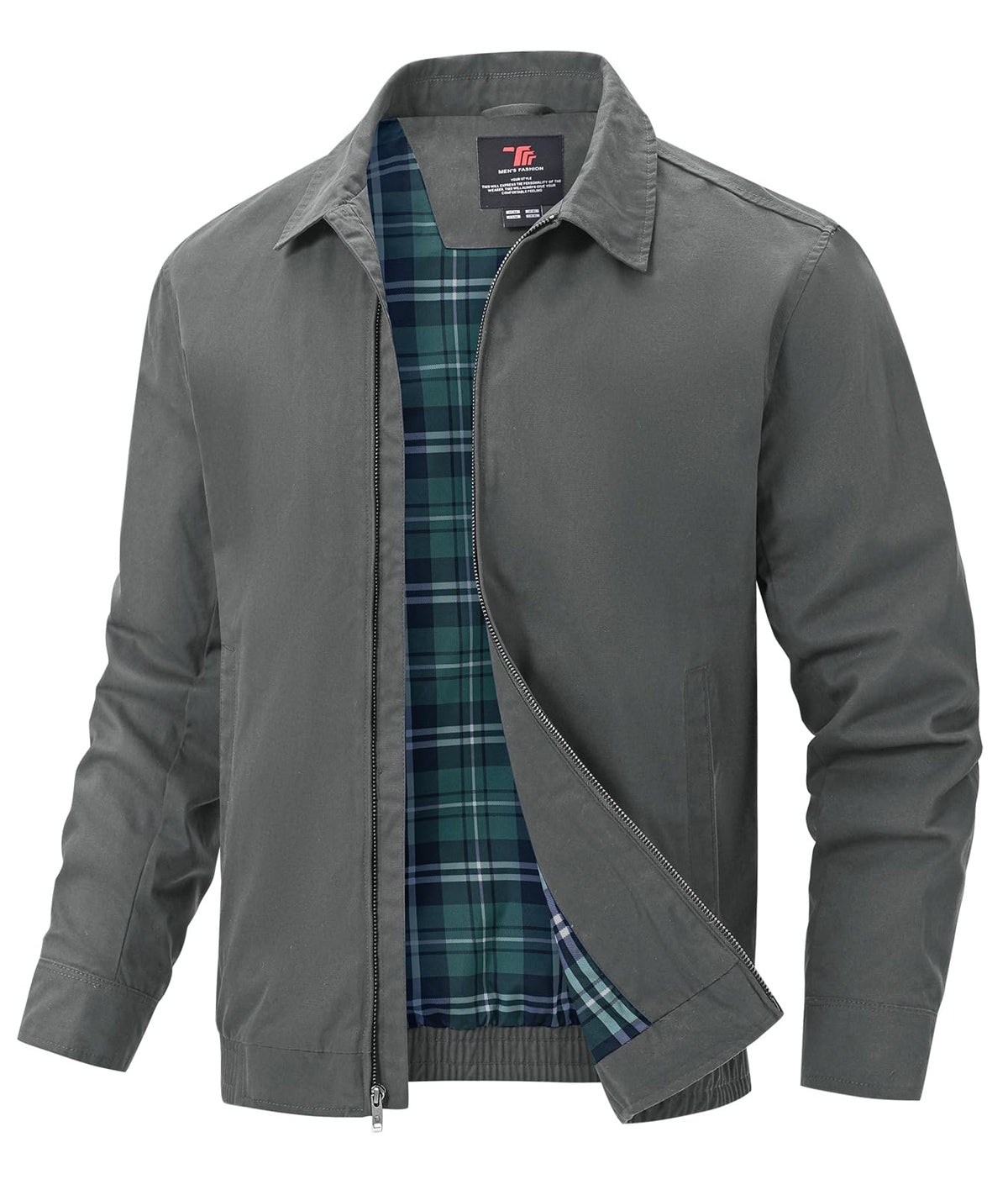 TBMPOY Men's Casual Cotton Jacket Lightweight Full Zip Canvas Lapel Jackets Business Work Windbreaker with 3 Pockets