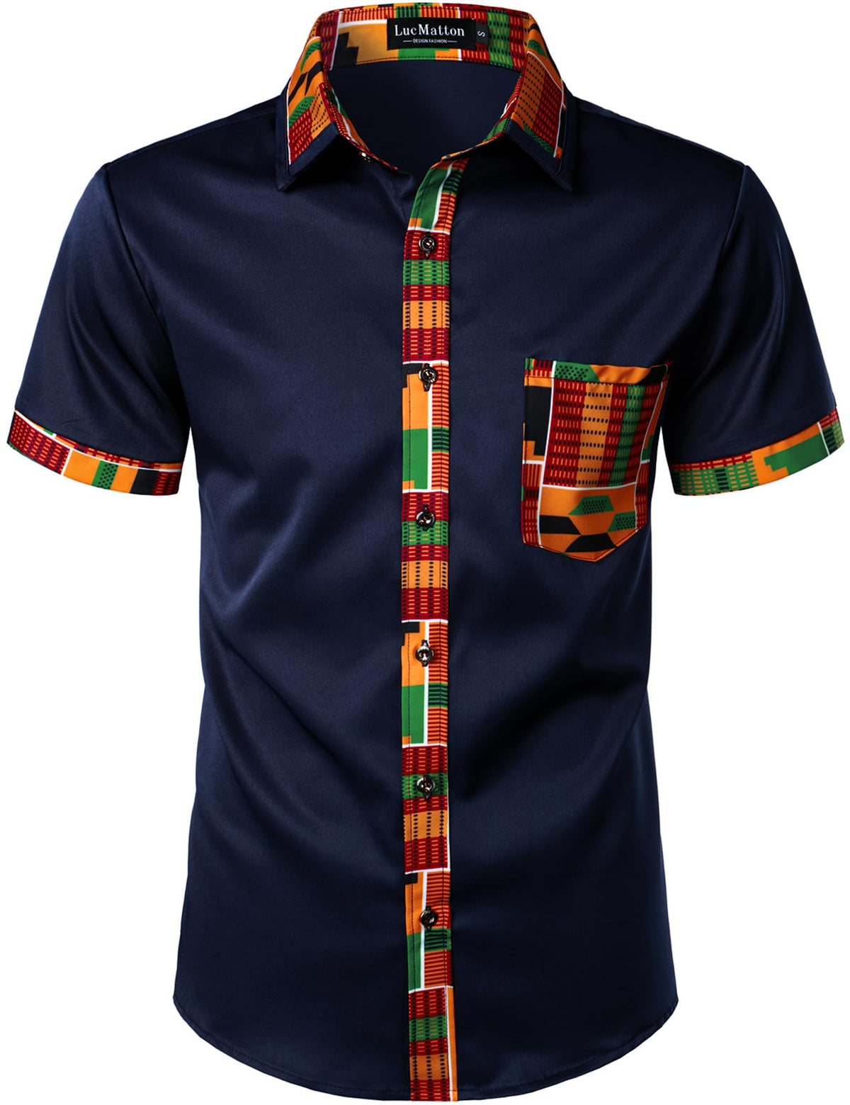 LucMatton Men's African Short Sleeve Button Down Dress Shirt