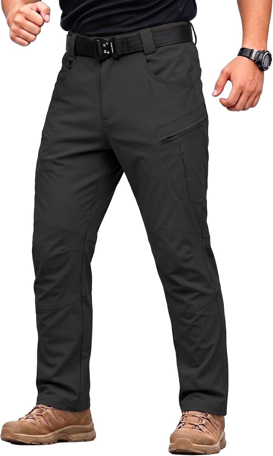 Men's Stretch Tactical Pants Lightweight Hiking Cargo Pants Water Resistant Multi Pocket Casual Outdoor Work Pants (No Belt)