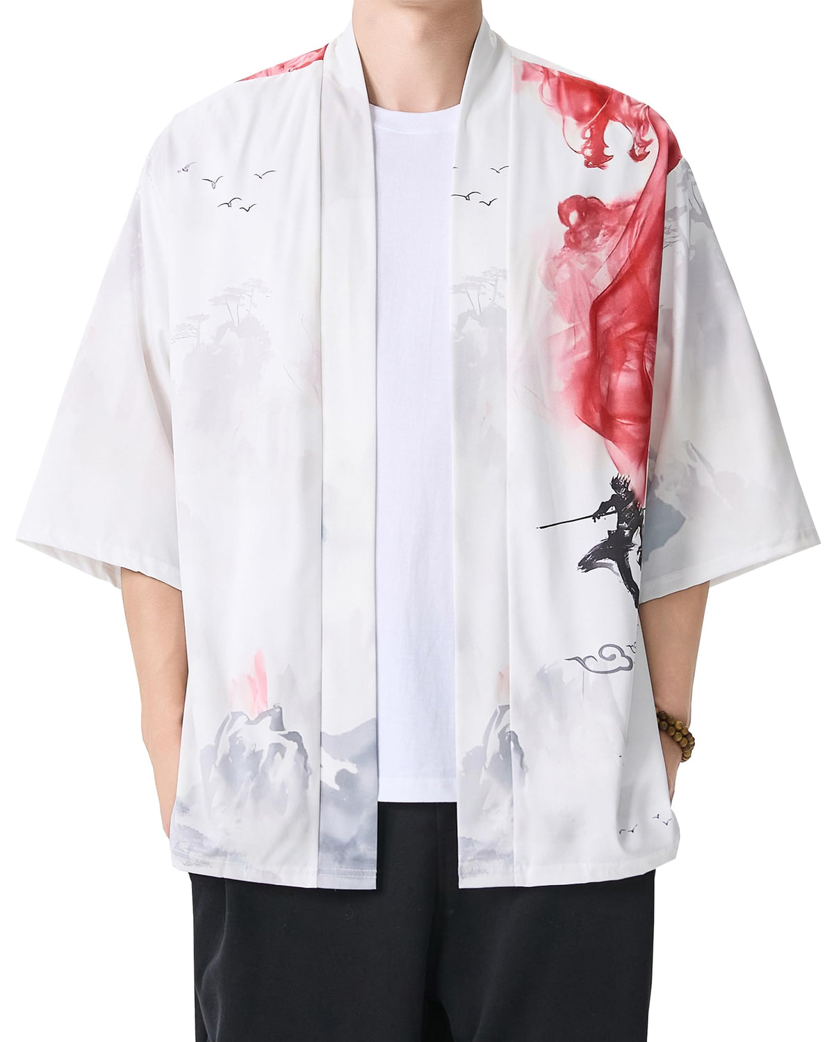Men's Kimono Cardigan Jacket Japanese Kimono Shirt 3/4 Sleeve Printed Haori