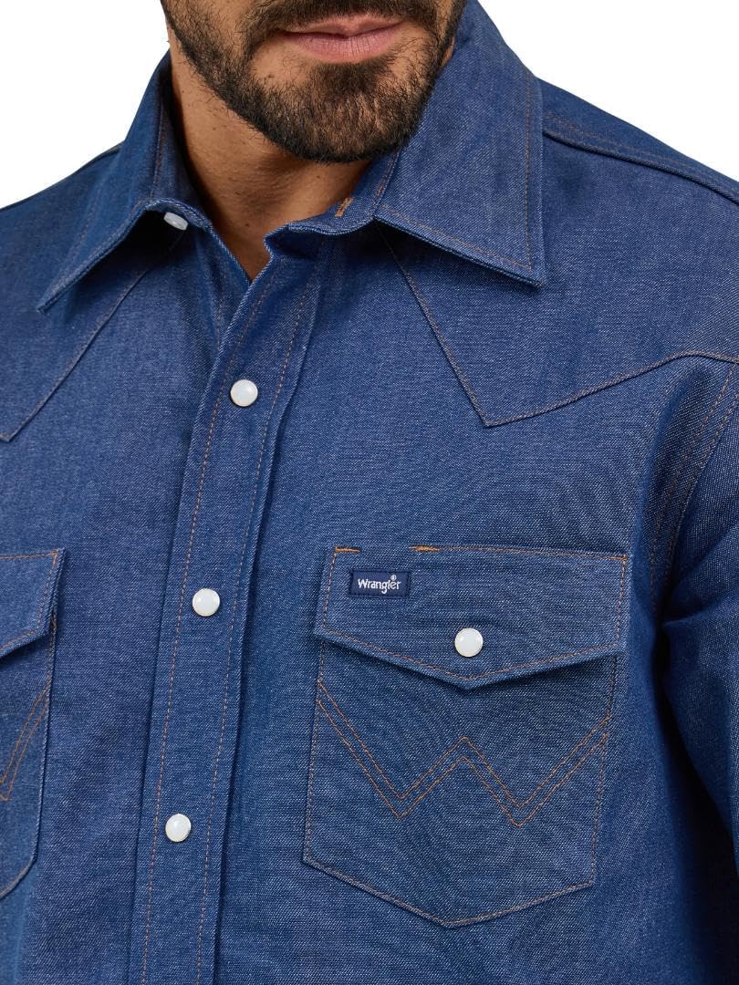 Wrangler Men's Cowboy Cut Firm Finish Western Long Sleeve Snap Work Shirt