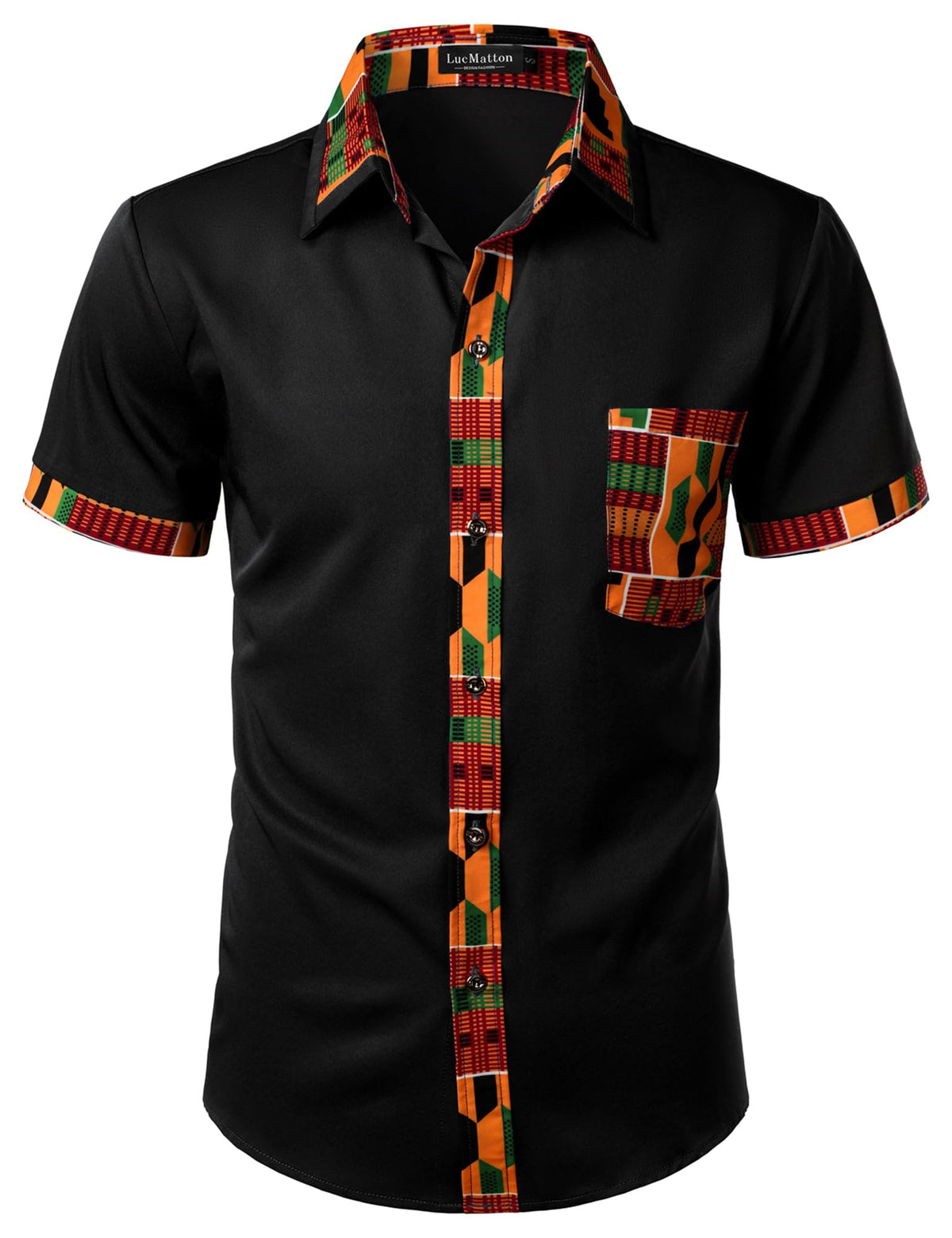 LucMatton Men's African Short Sleeve Button Down Dress Shirt