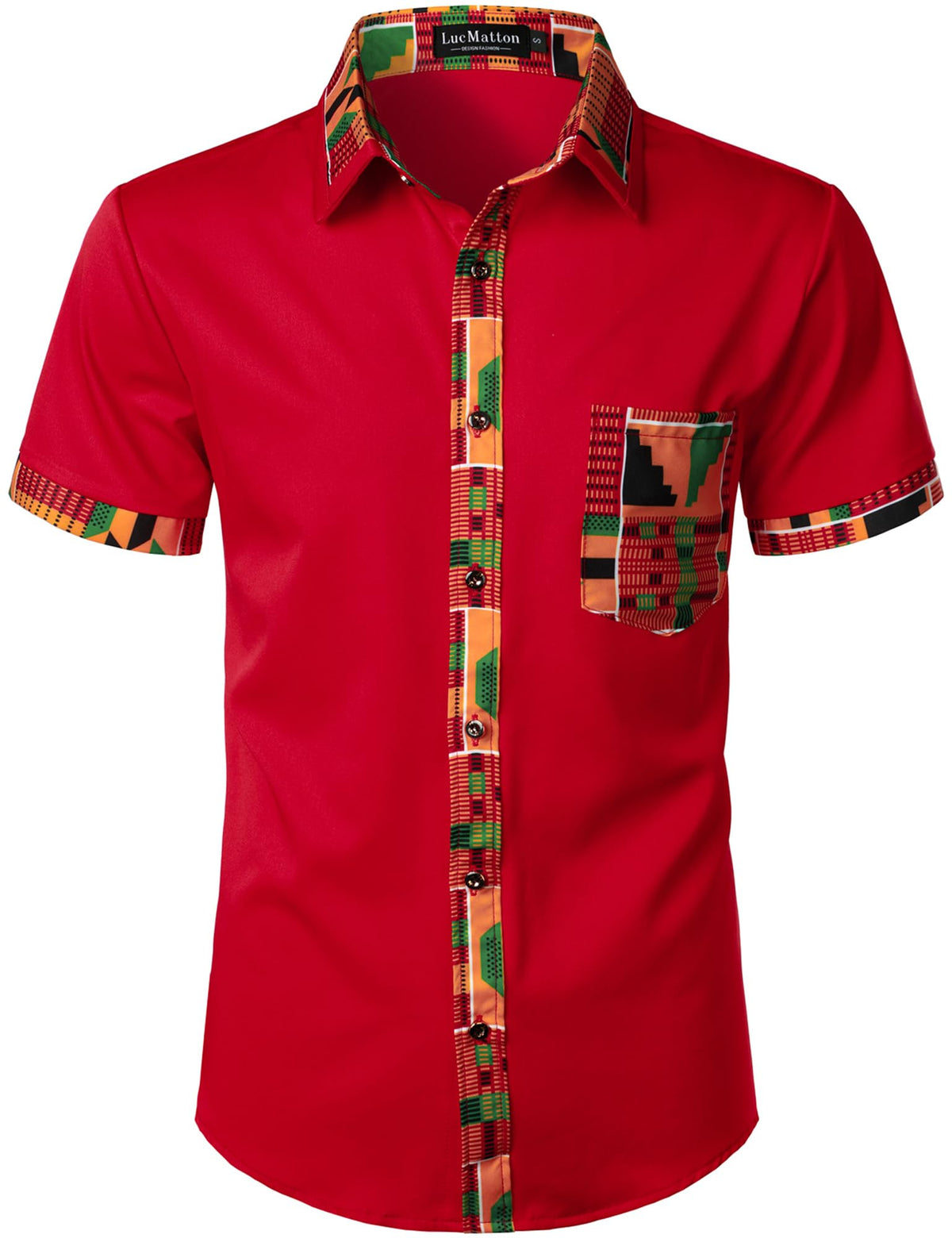 LucMatton Men's African Short Sleeve Button Down Dress Shirt