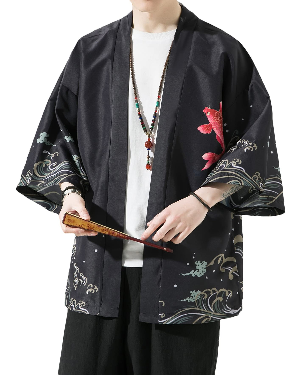 Men's Kimono Cardigan Jacket Japanese Kimono Shirt 3/4 Sleeve Printed Haori