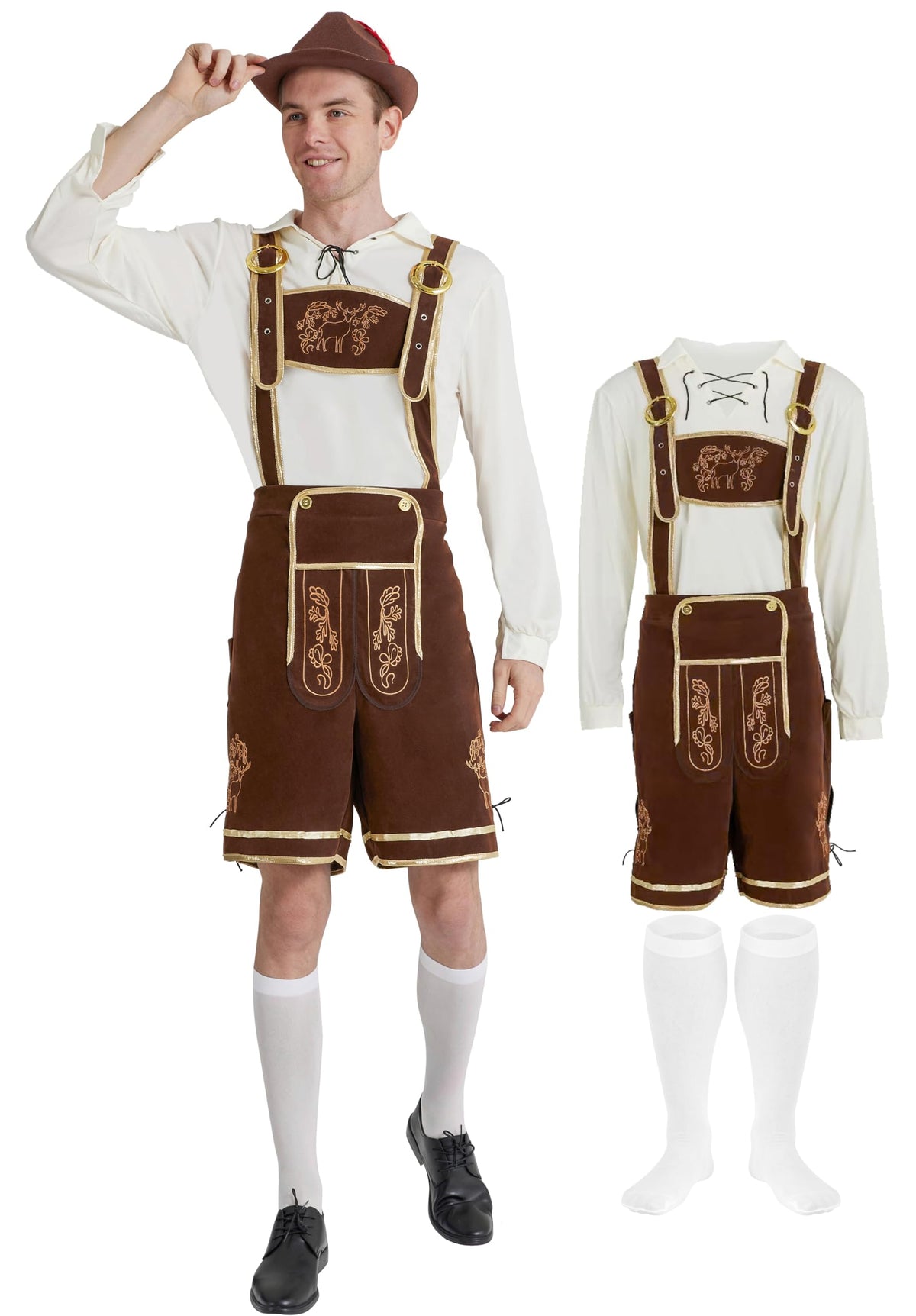 Men's Lederhosen Costume, German Bavarian Oktoberfest Outfit, Shirt & Socks