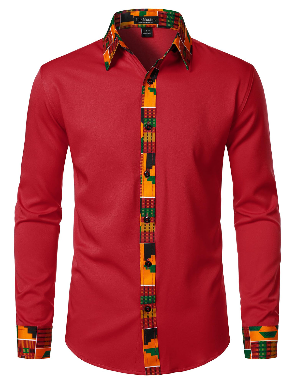 LucMatton Men's African Long Sleeve Button Down Dress Shirt