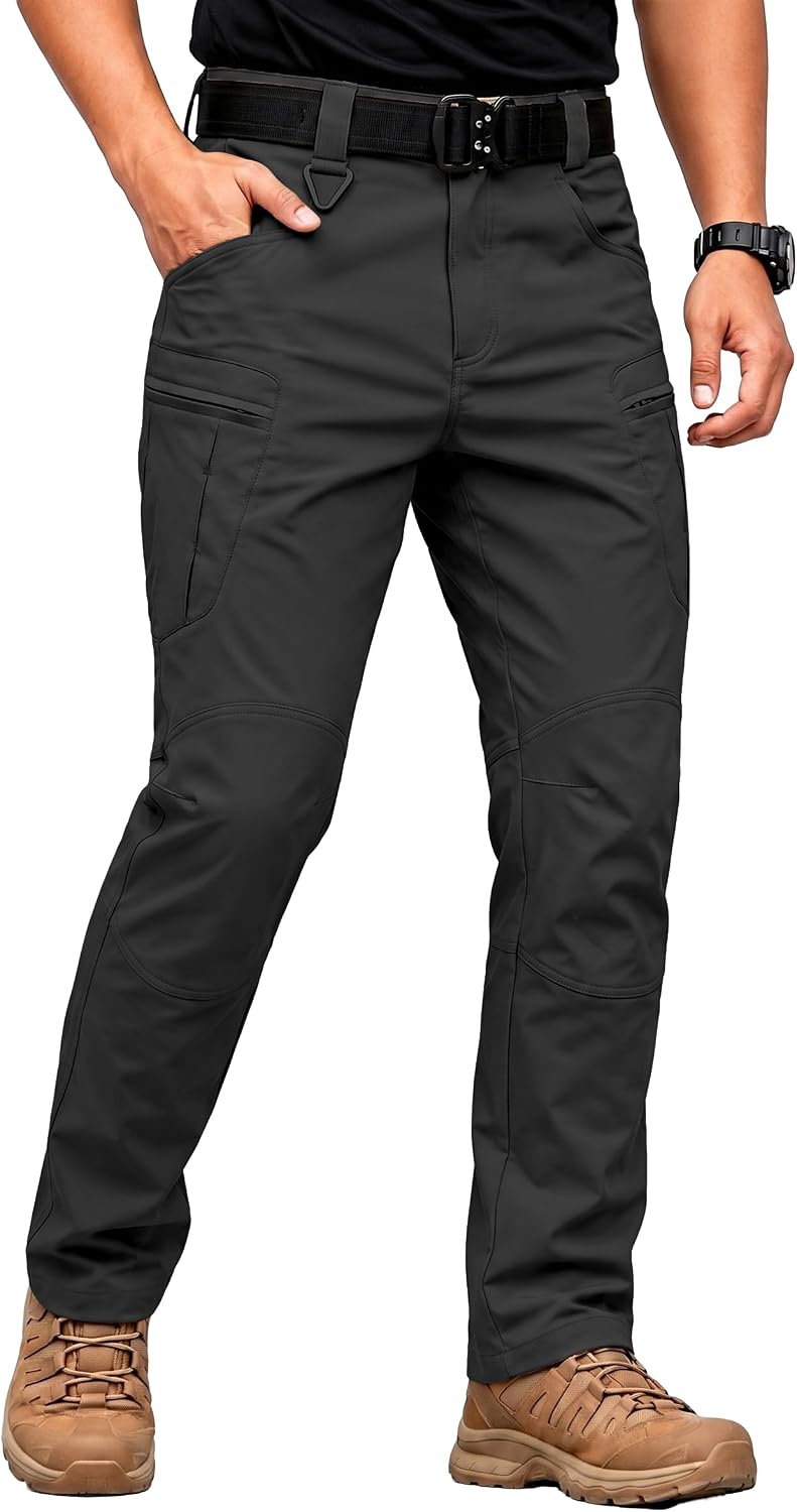 Men's Stretch Tactical Pants Lightweight Hiking Cargo Pants Water Resistant Multi Pocket Casual Outdoor Work Pants (No Belt)