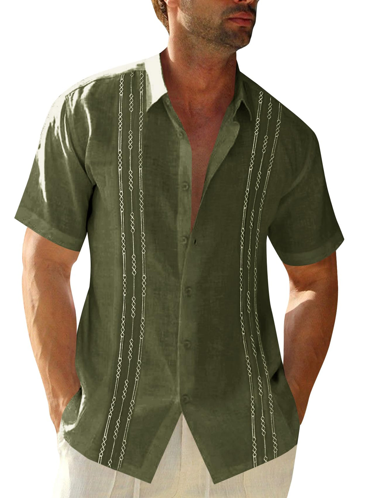 Runcati Mens Short Sleeve Guayabera Shirts Linen Button Down Cuban Shirt