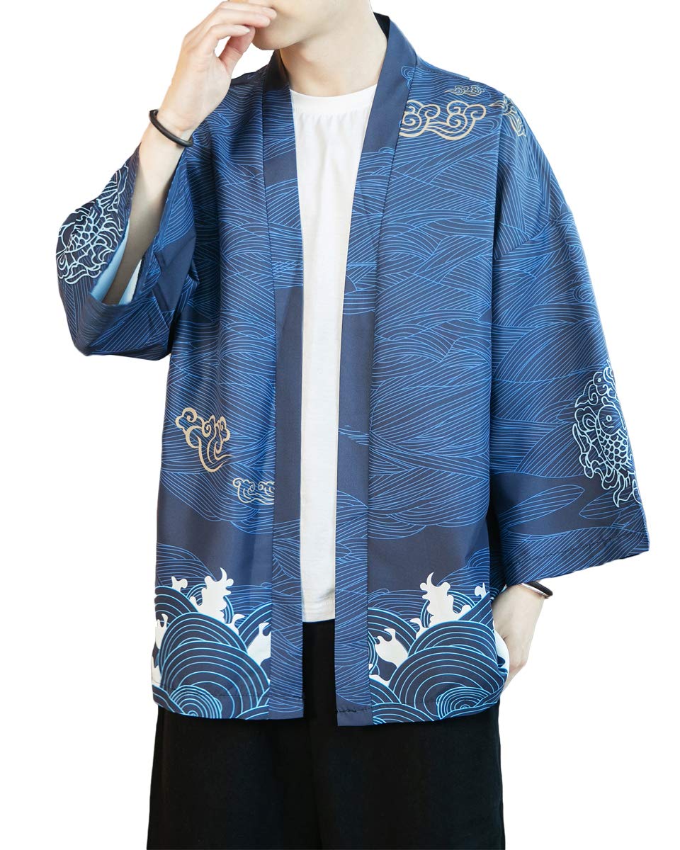 Men's Kimono Cardigan Jacket Japanese Kimono Shirt 3/4 Sleeve Printed Haori