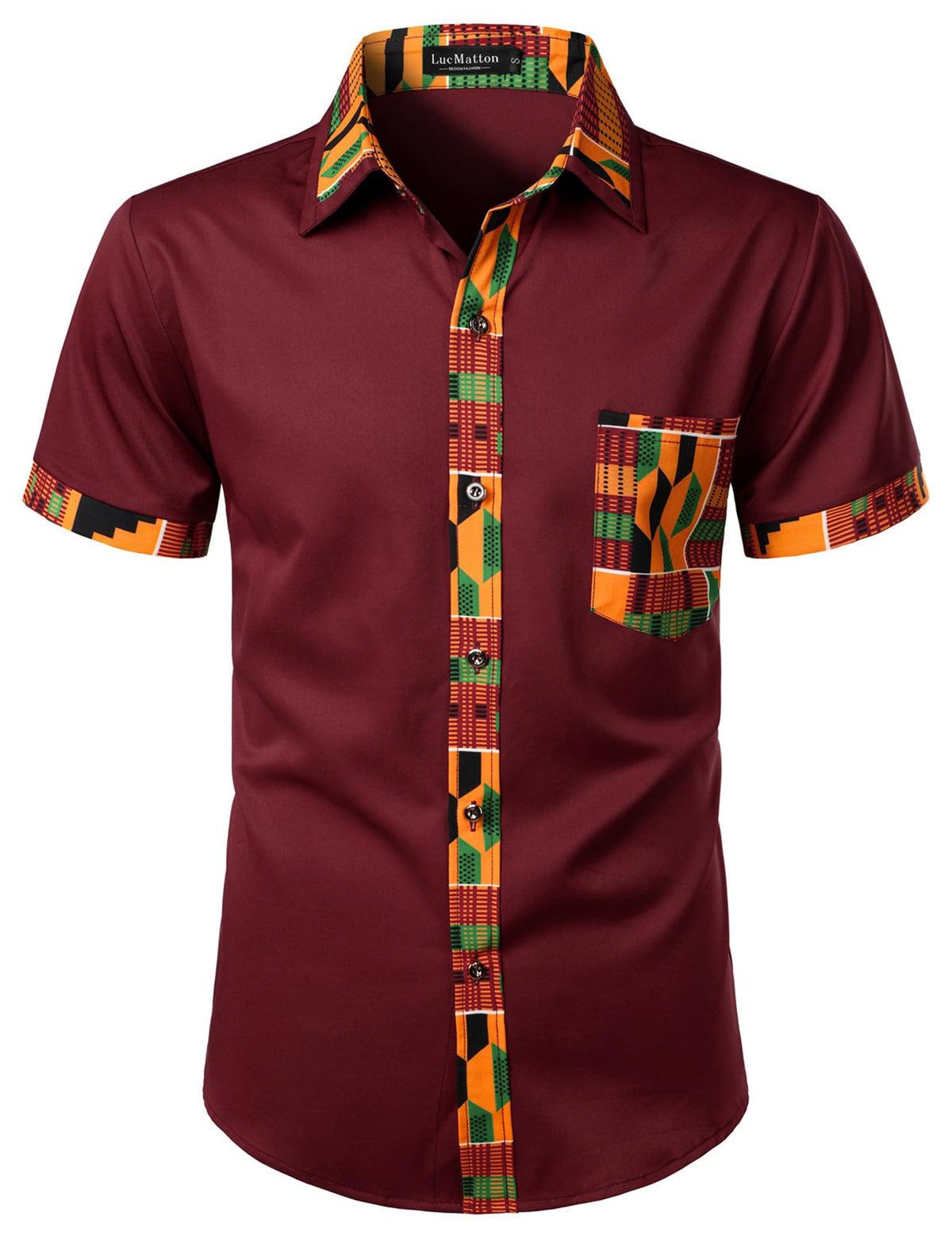 LucMatton Men's African Short Sleeve Button Down Dress Shirt