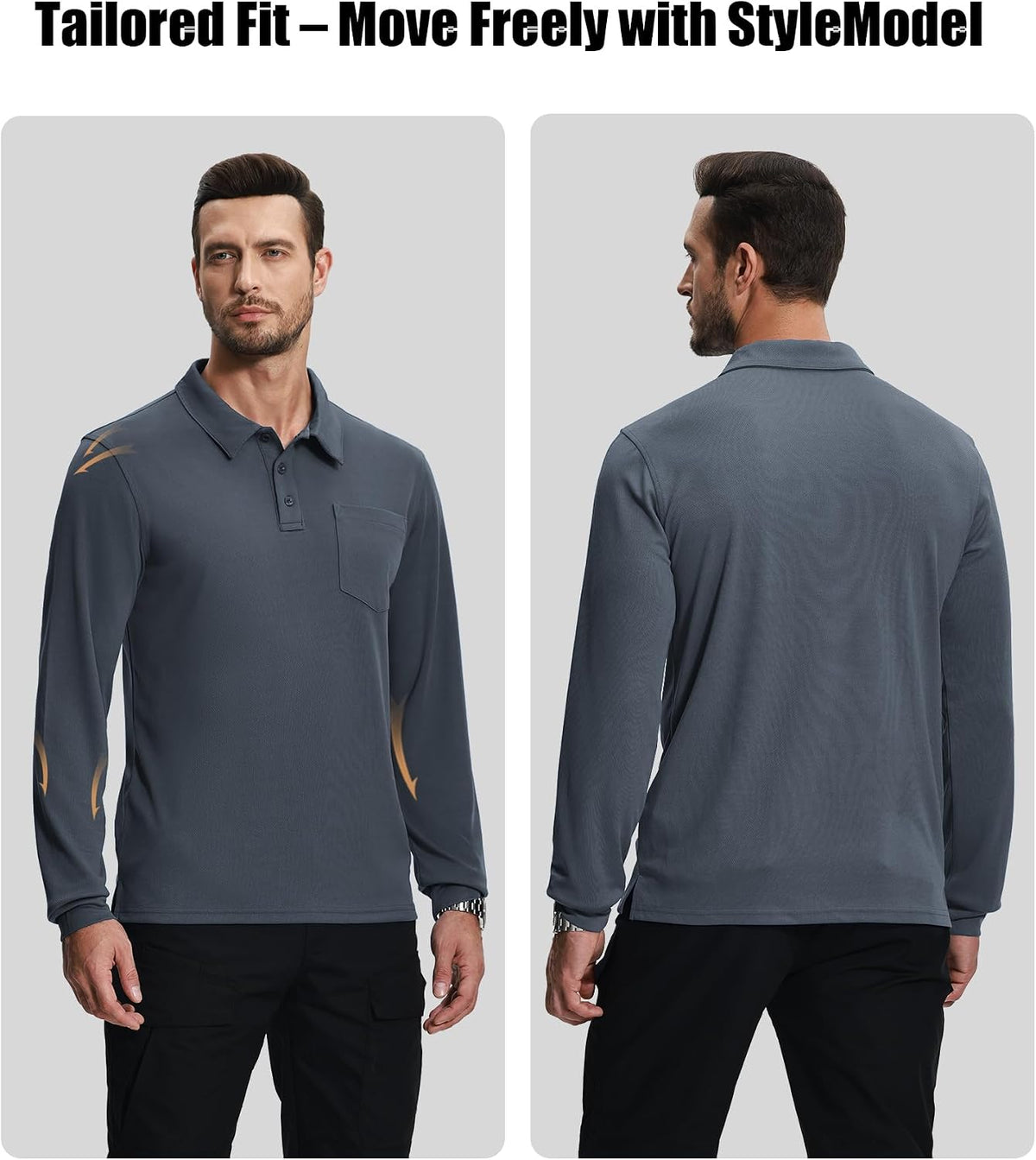 ZITY 3 Pack Long Sleeve Polo Shirts for Men with Pocket Moisture Wicking Outdoor Workwear Office Casual Collared Shirts Fall