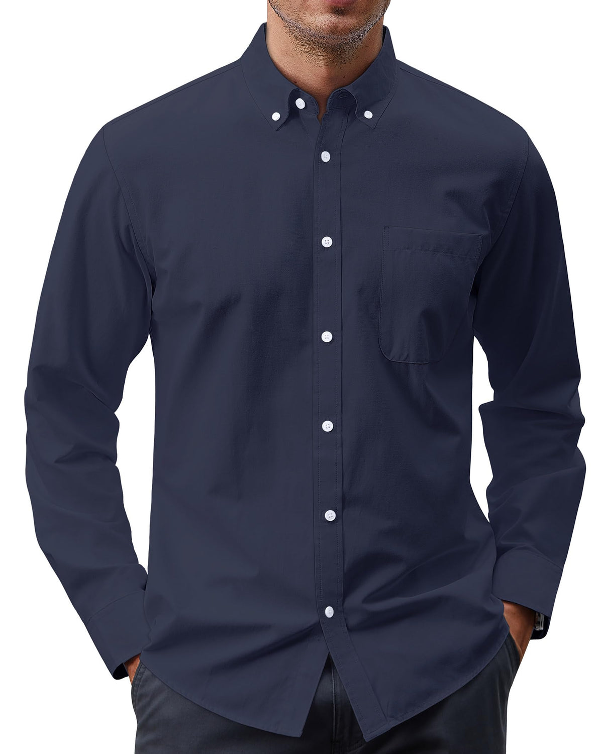 J.VER Men's Oxford Shirt Solid Casual Button Down Collar Shirts Long Sleeve Dress Shirts with Pocket