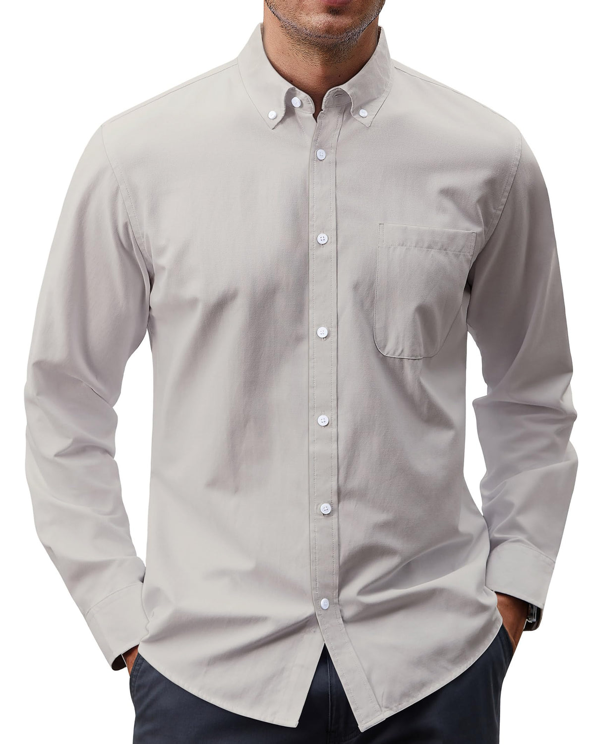 J.VER Men's Oxford Shirt Solid Casual Button Down Collar Shirts Long Sleeve Dress Shirts with Pocket