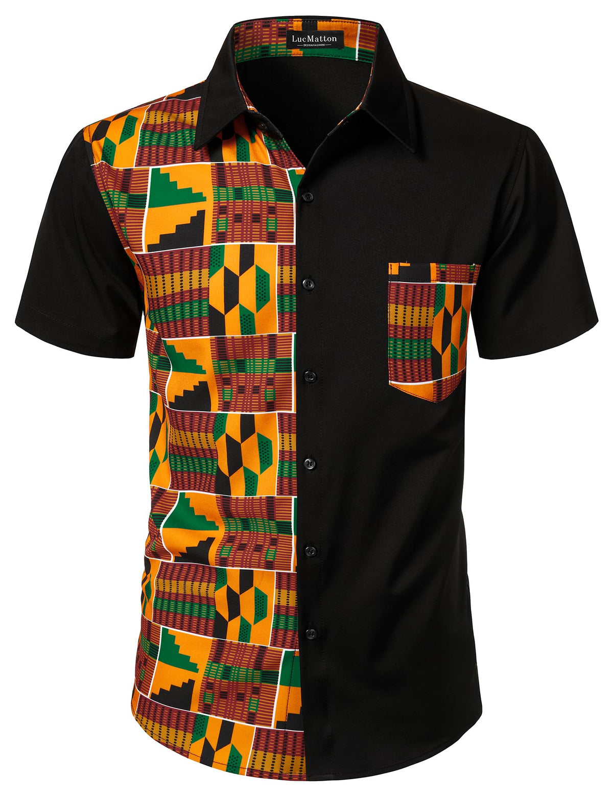 LucMatton Men's African Short Sleeve Button Down Dress Shirt