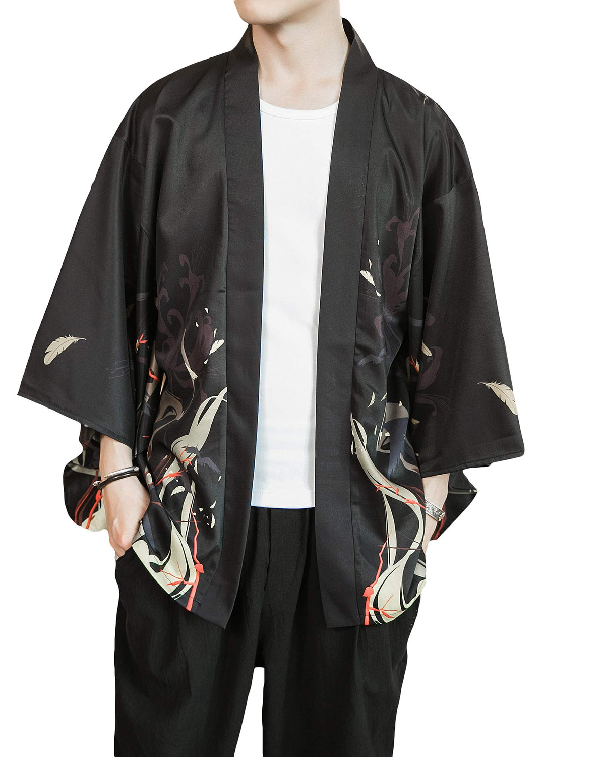 Men's Kimono Cardigan Jacket Japanese Kimono Shirt 3/4 Sleeve Printed Haori