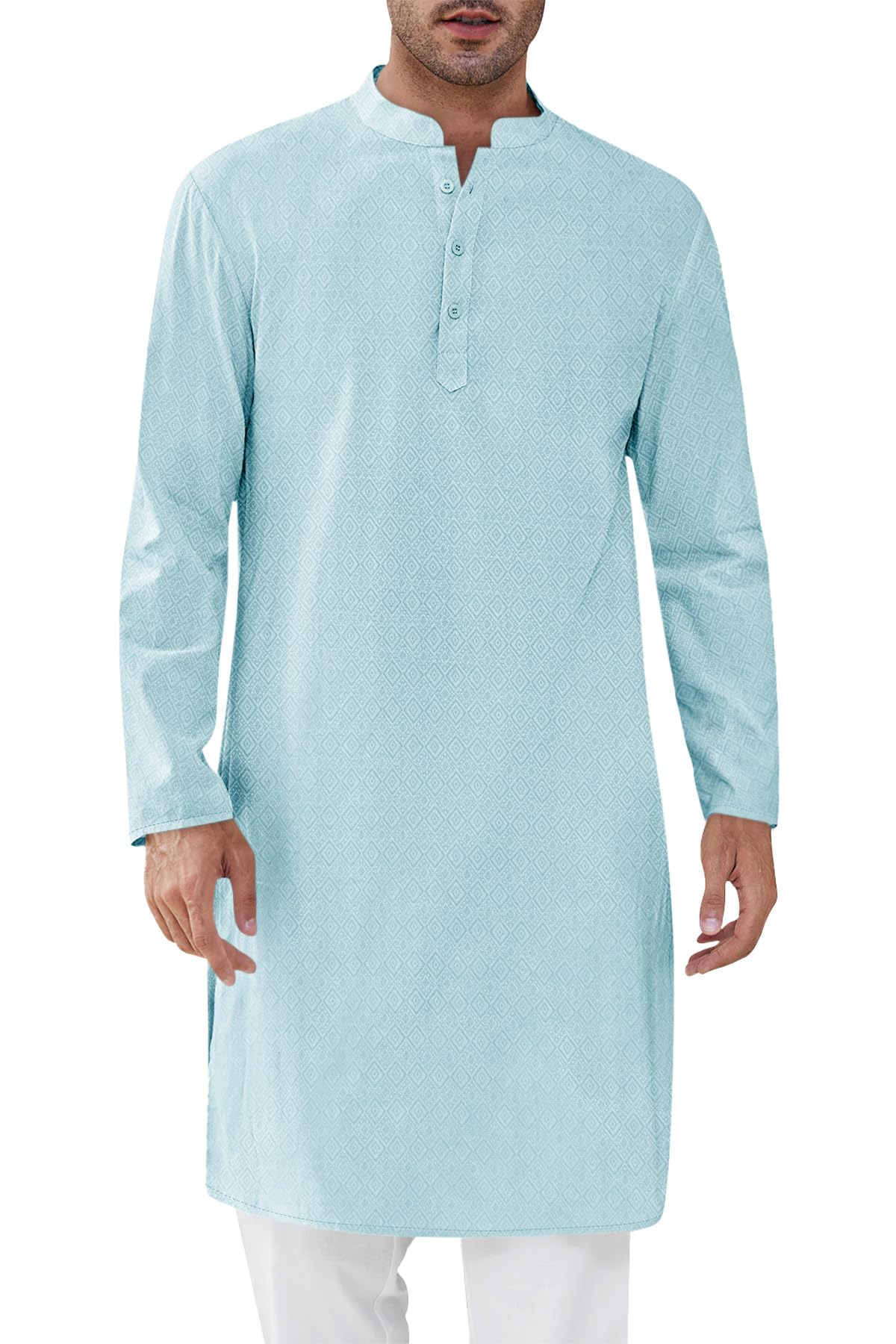 Runcati Mens Kurta Thobe Textured Henley Shirt