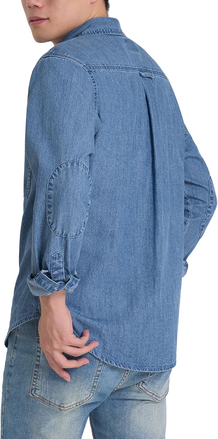 HISEA Mens Long Sleeve Denim Shirt, Button Down Jean Work Shirt Regular Fit