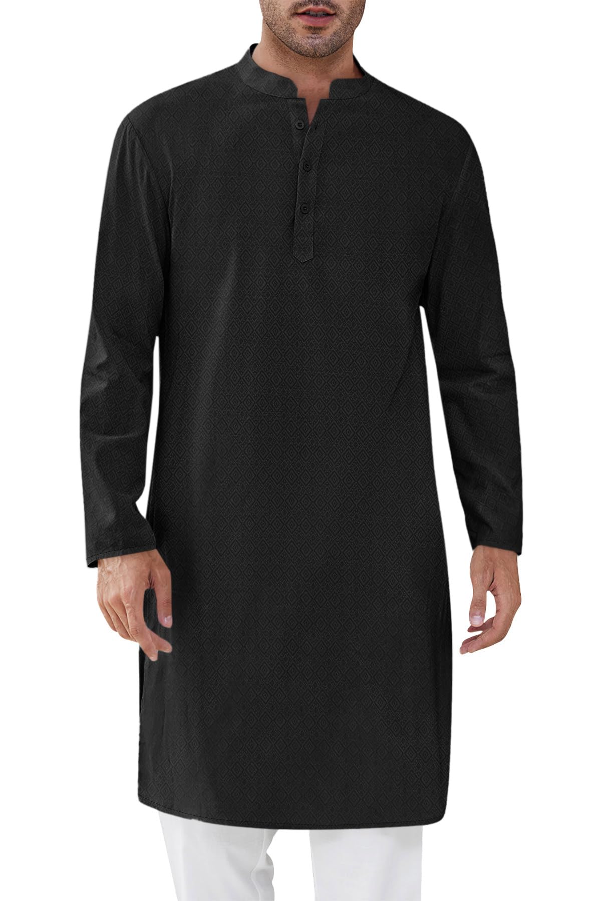 Runcati Mens Kurta Thobe Textured Henley Shirt