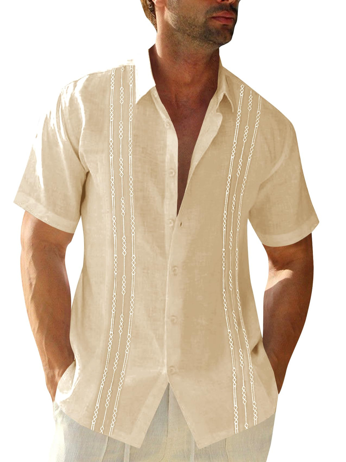 Runcati Mens Short Sleeve Guayabera Shirts Linen Button Down Cuban Shirt