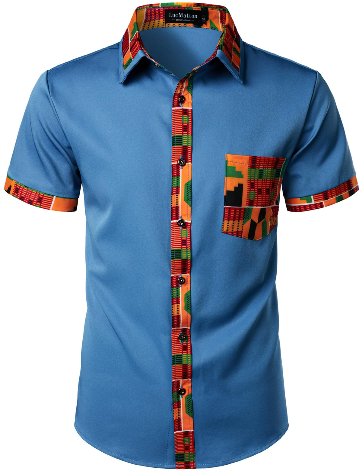 LucMatton Men's African Short Sleeve Button Down Dress Shirt