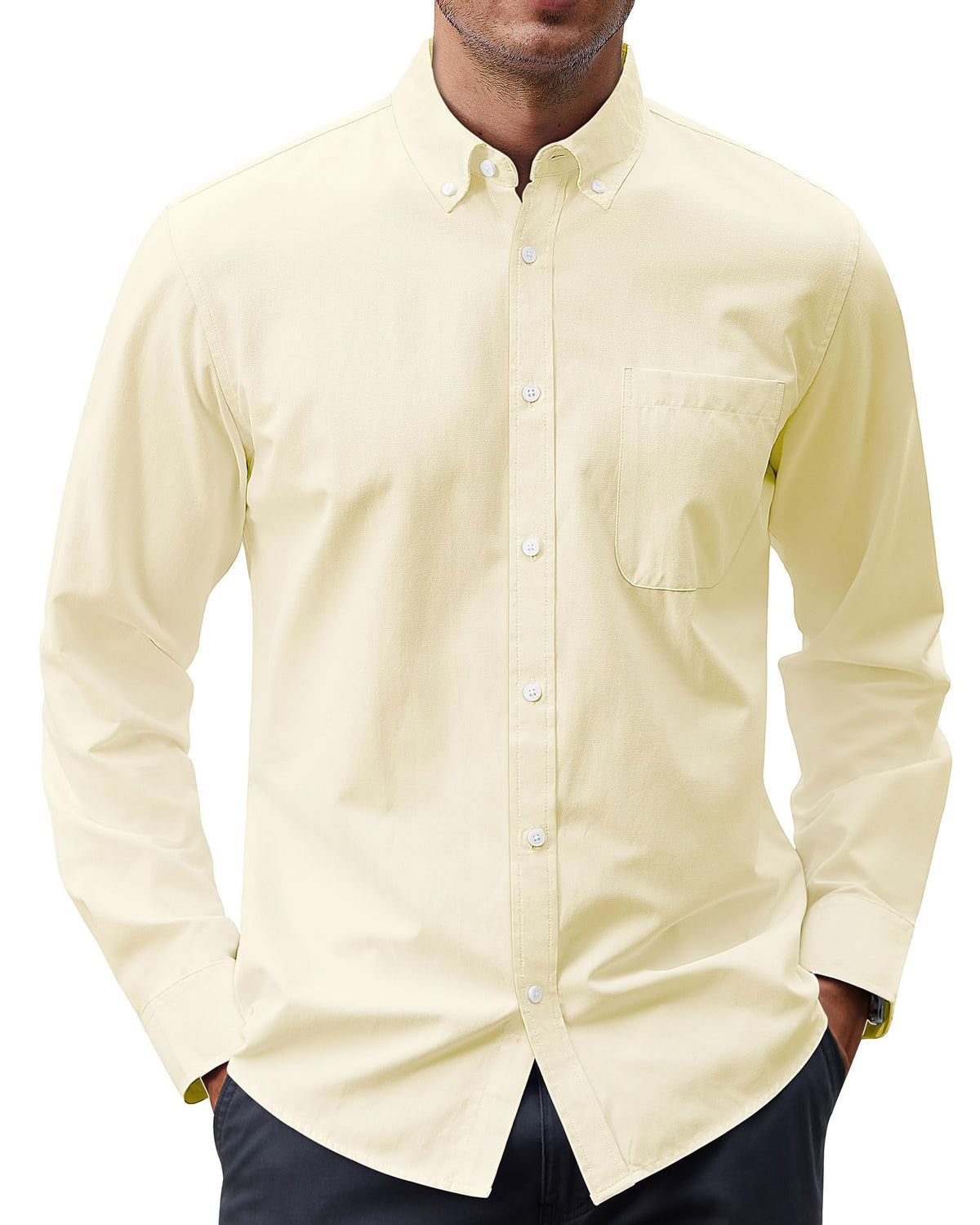 J.VER Men's Oxford Shirt Solid Casual Button Down Collar Shirts Long Sleeve Dress Shirts with Pocket