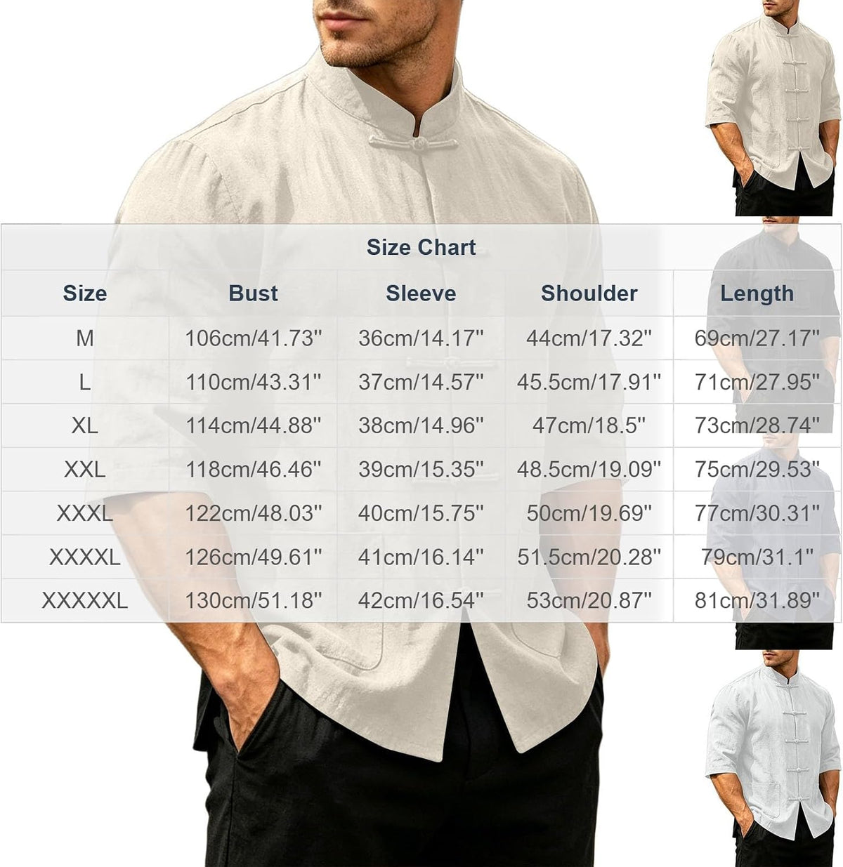 Mens Cotton Linen Kung Fu Shirt Traditional Chinese Tang Suit Vintage 3/4 Sleeve Frog Buttons Lightweight Jacket