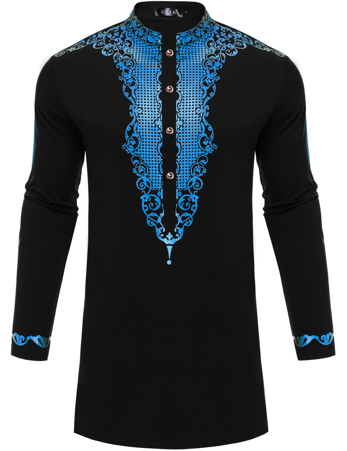 Mens Nigerian Dashiki Shirt African Print Tunic Top Button Placket Metallic Gold Stamp Traditional Clothing for Wedding Party