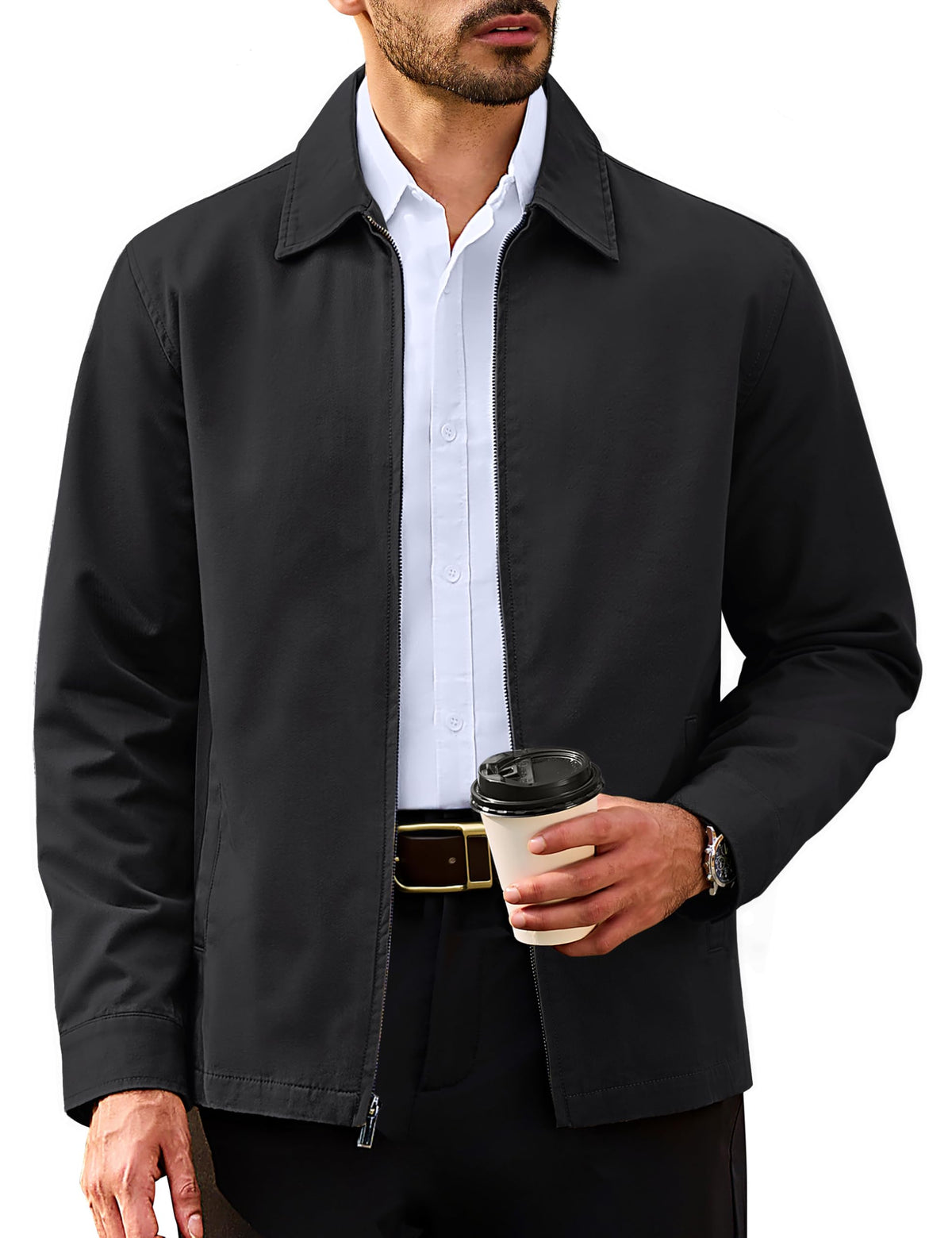 TACVASEN Men's Cotton Jacket Full Zip Up Work Jackets Turndown Collar Business Casual Windbreaker with 3 Pockets