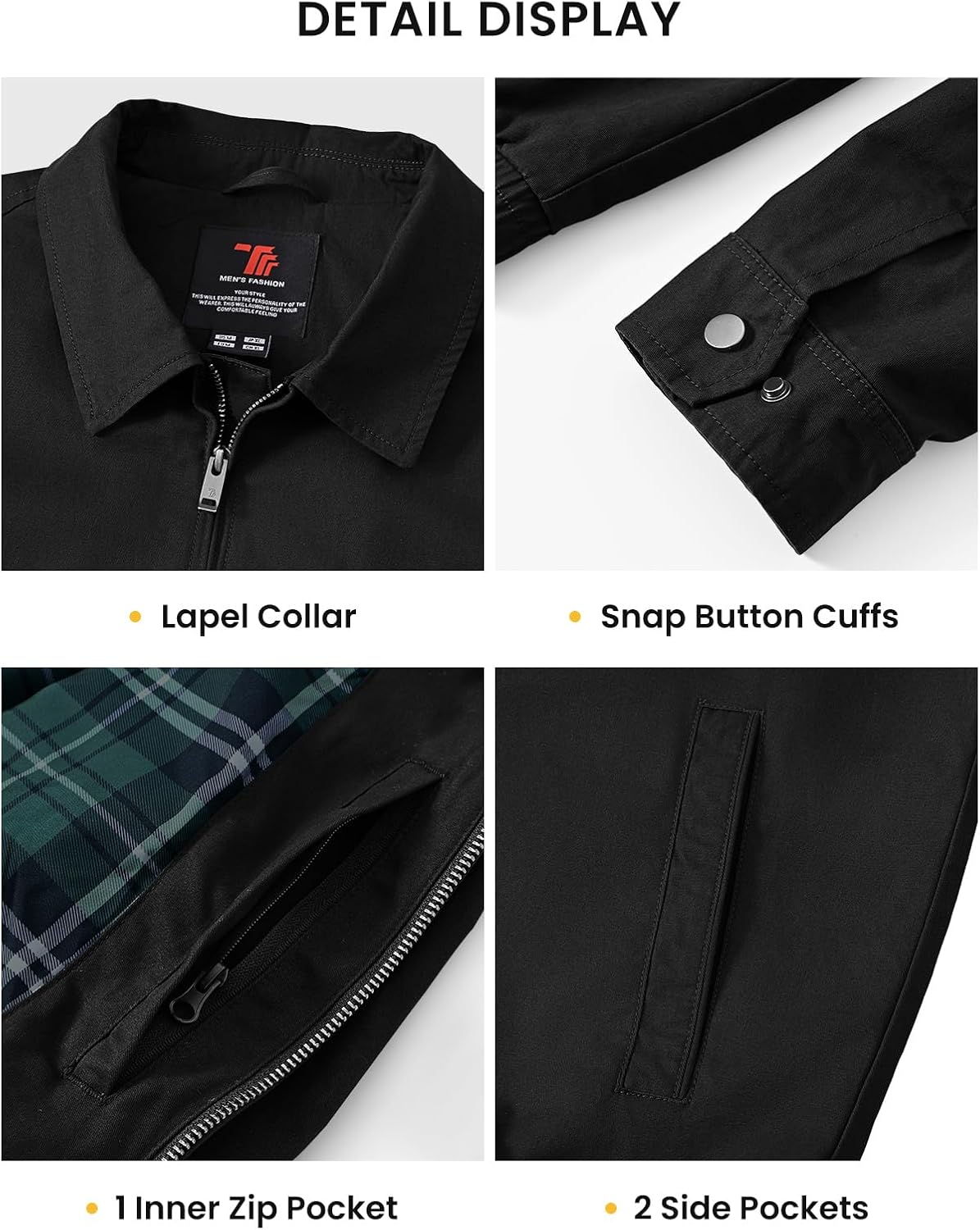 TBMPOY Men's Casual Cotton Jacket Lightweight Full Zip Canvas Lapel Jackets Business Work Windbreaker with 3 Pockets