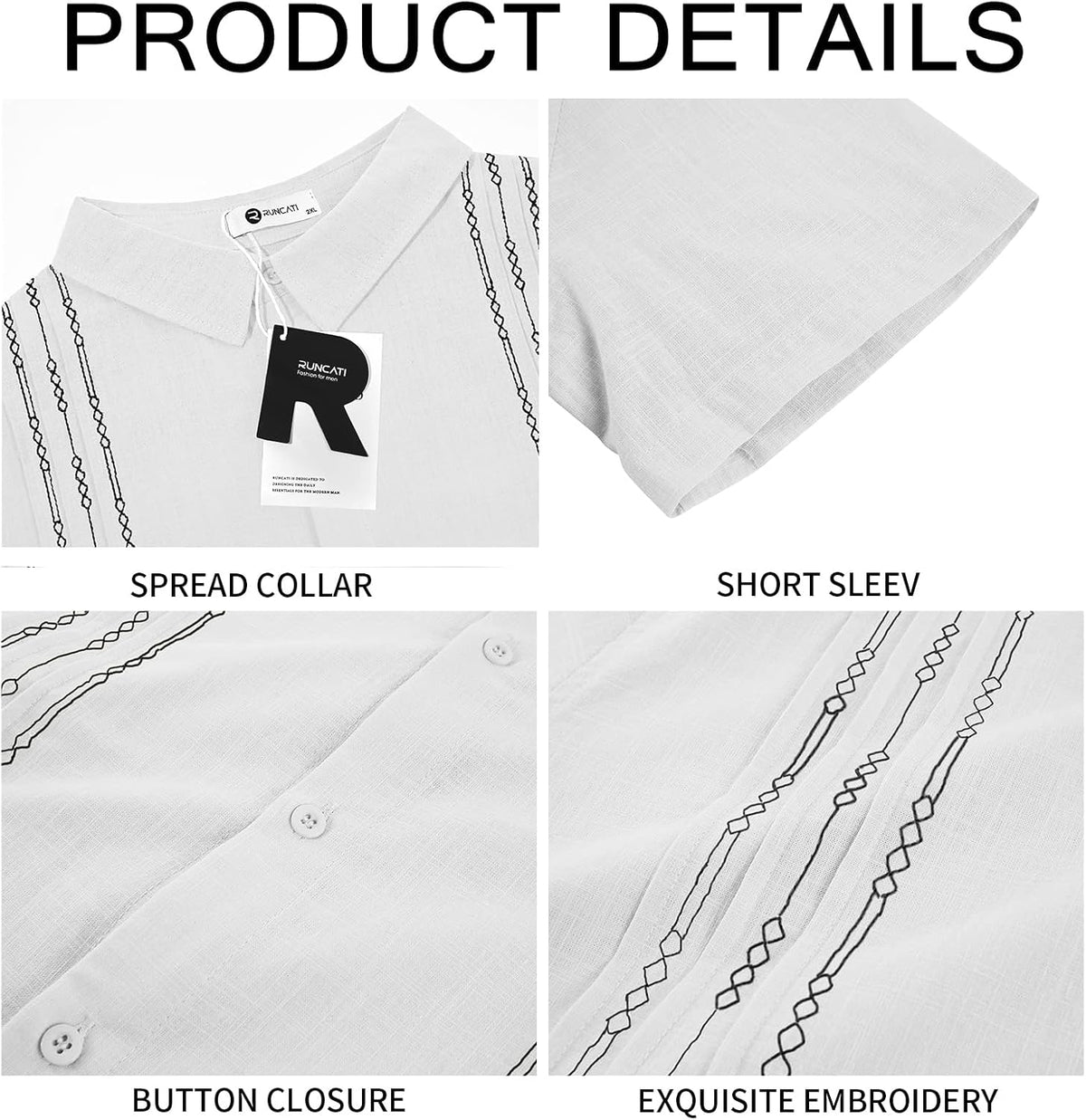 Runcati Mens Short Sleeve Guayabera Shirts Linen Button Down Cuban Shirt