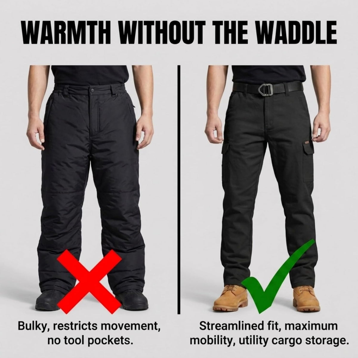 STANLEY Fleece Lined Work Pants for Men with Cargo Pockets, Winter Workwear