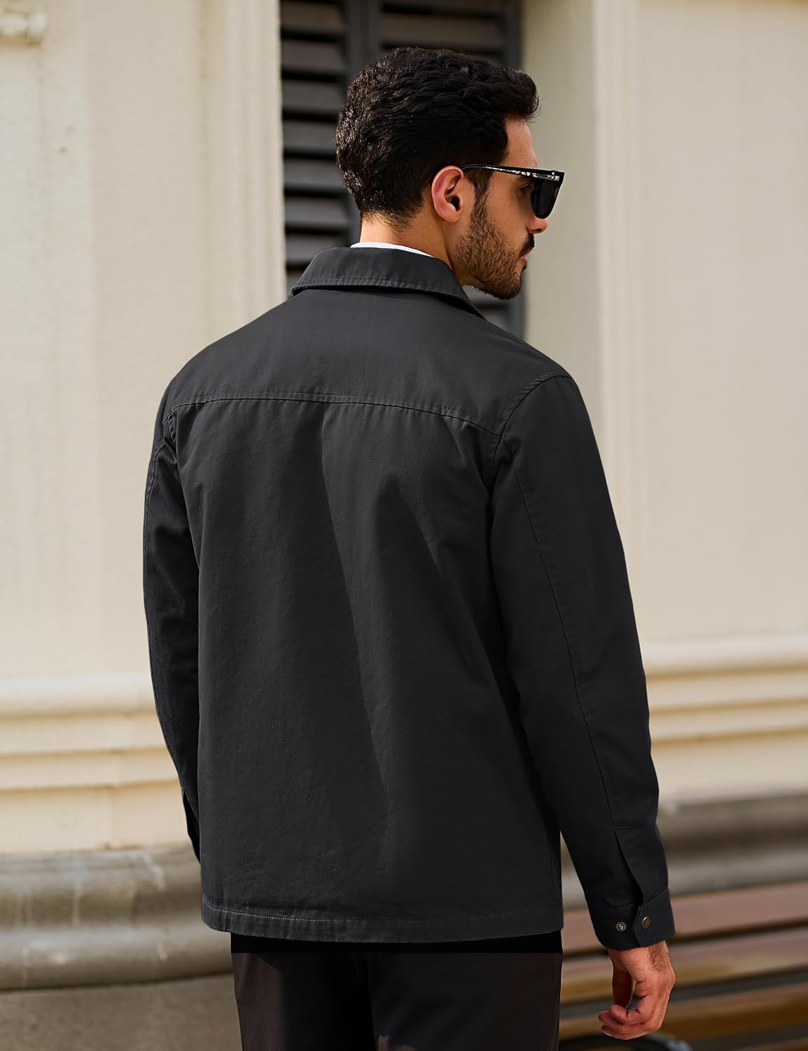 TACVASEN Men's Cotton Jacket Full Zip Up Work Jackets Turndown Collar Business Casual Windbreaker with 3 Pockets