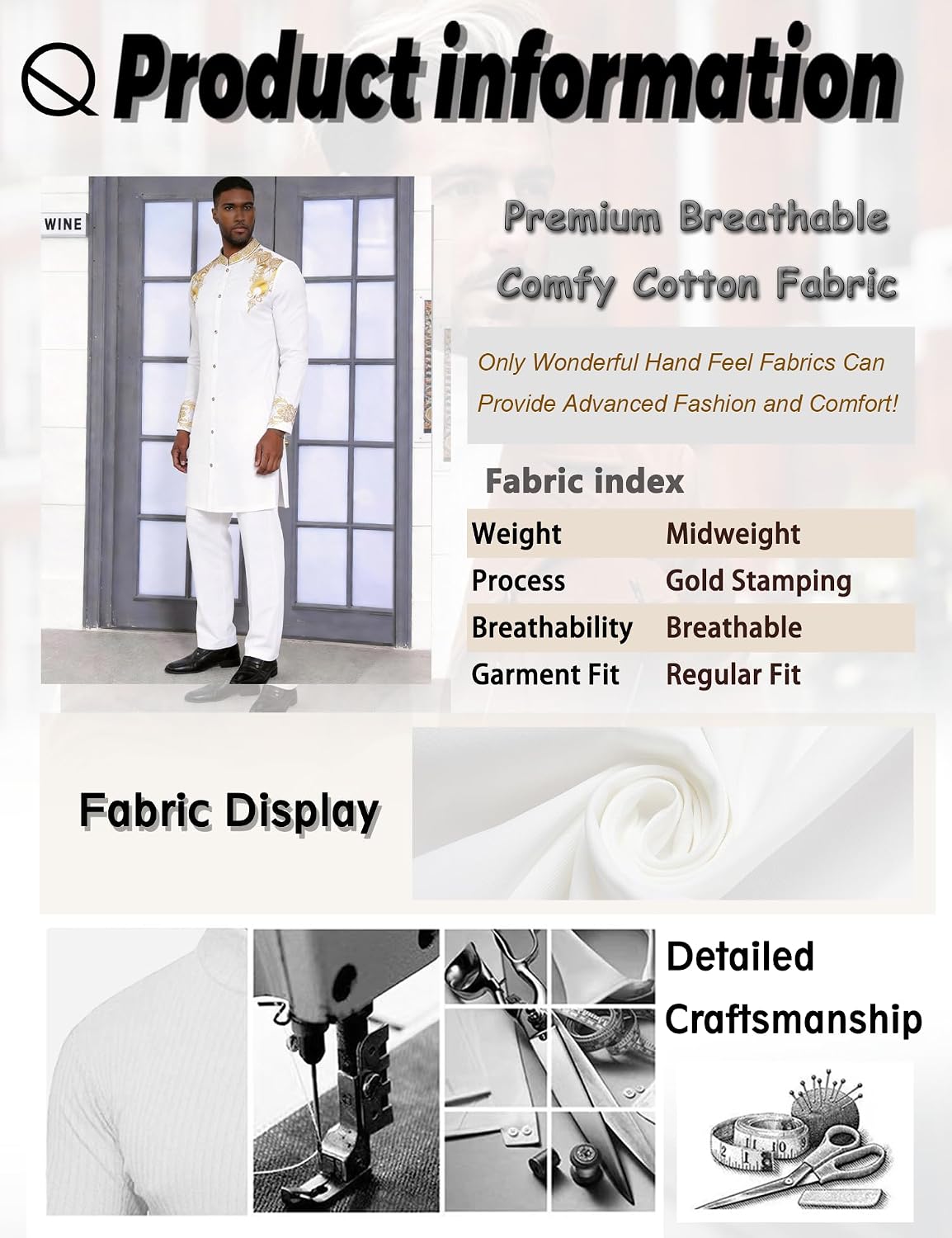Mens African 2 Piece Set Nigerian Dashiki Metallic Traditional Suit Outfit