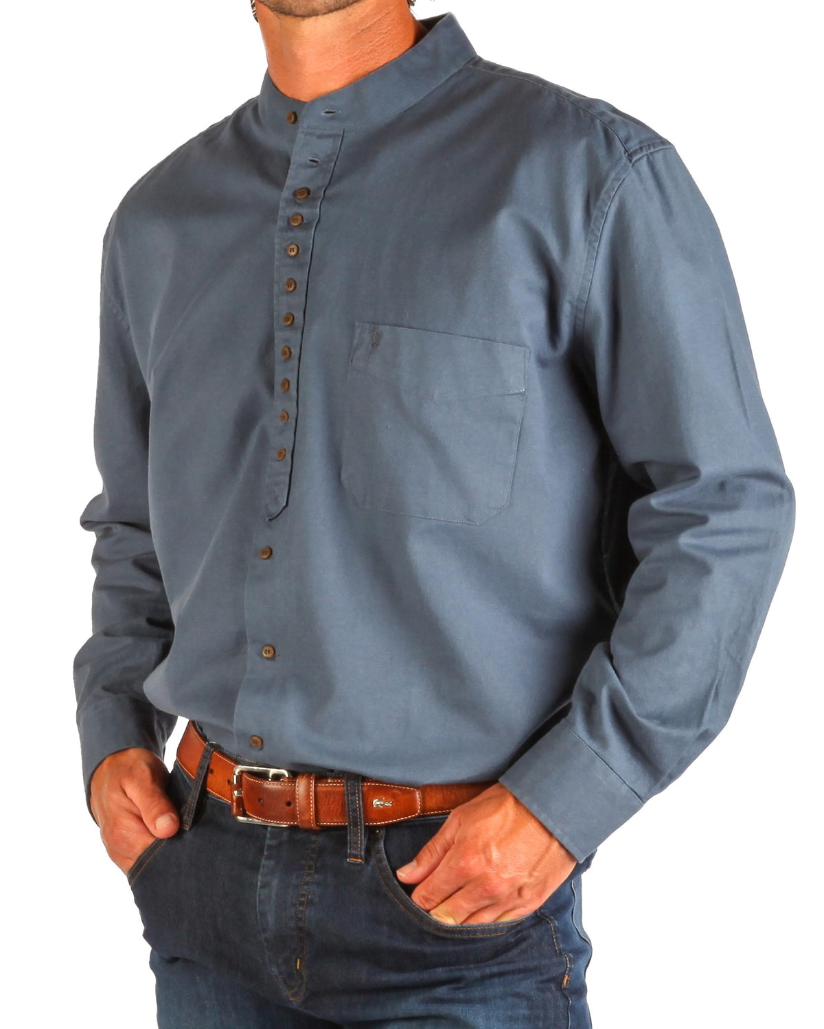 The Celtic Ranch Collarless Shirt for Men, Irish Grandfather Cotton-Linen