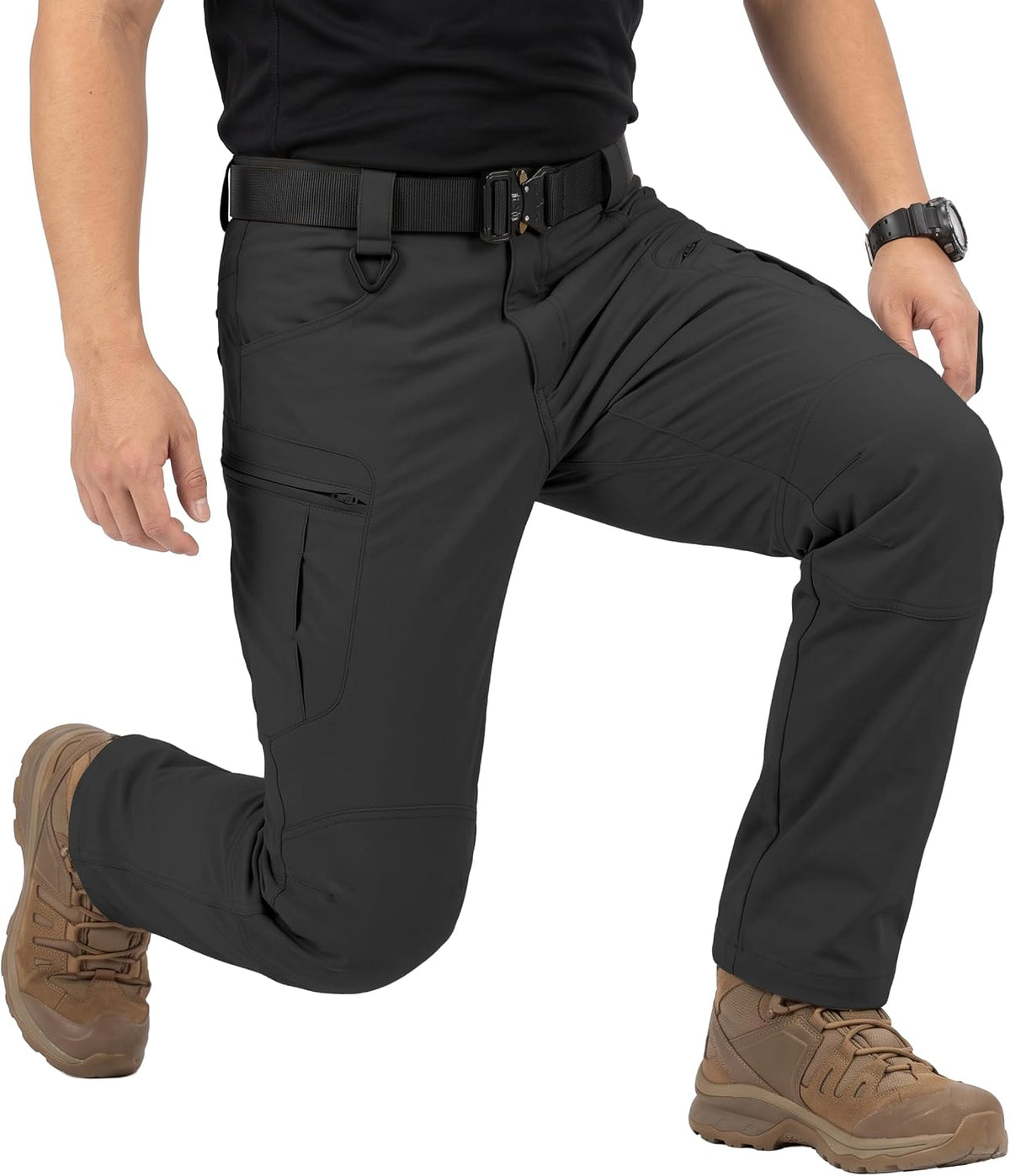 Men's Stretch Tactical Pants Lightweight Hiking Cargo Pants Water Resistant Multi Pocket Casual Outdoor Work Pants (No Belt)