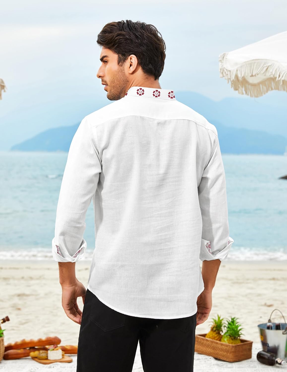 COOFANDY Men's Henley Shirt Vyshyvanka Long Sleeve African Print Shirts Casual Zip Up Cotton Linen Beach Hippie Shirt