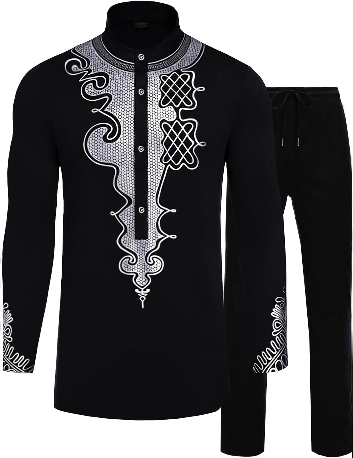 African Suits for Men African Outfits Dashiki Metallic Printed Suit