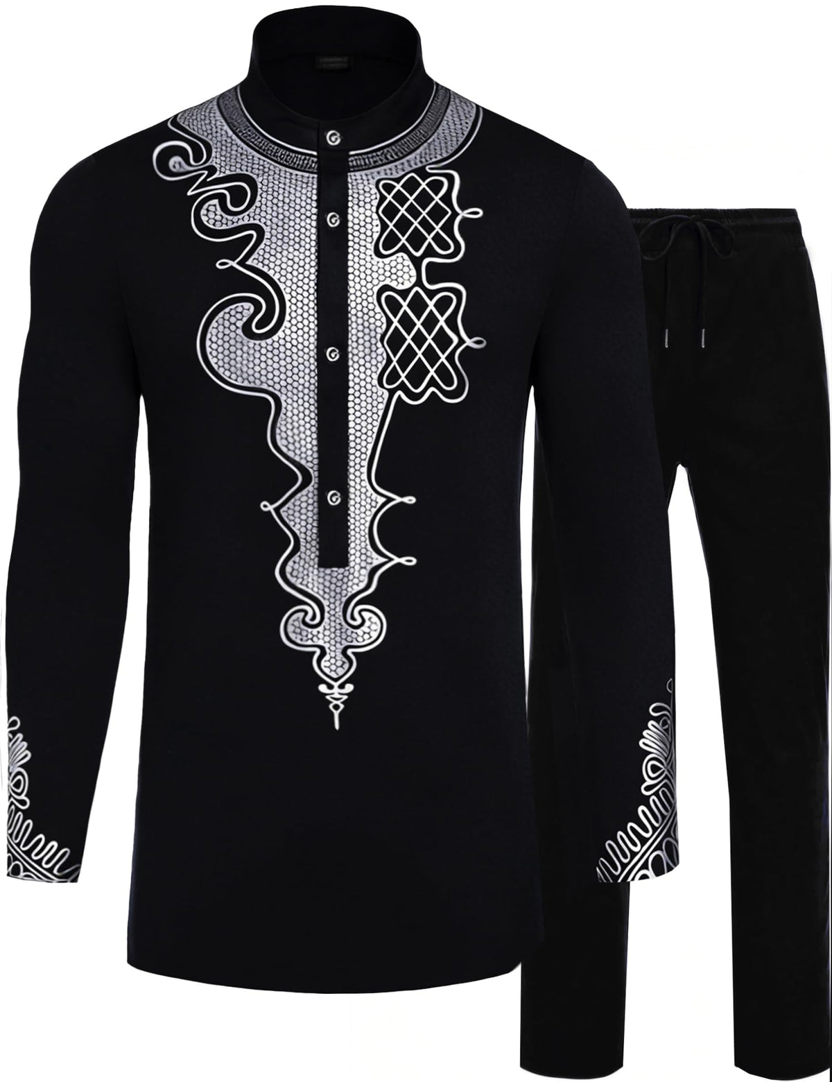 African Suits for Men African Outfits Dashiki Metallic Printed Suit