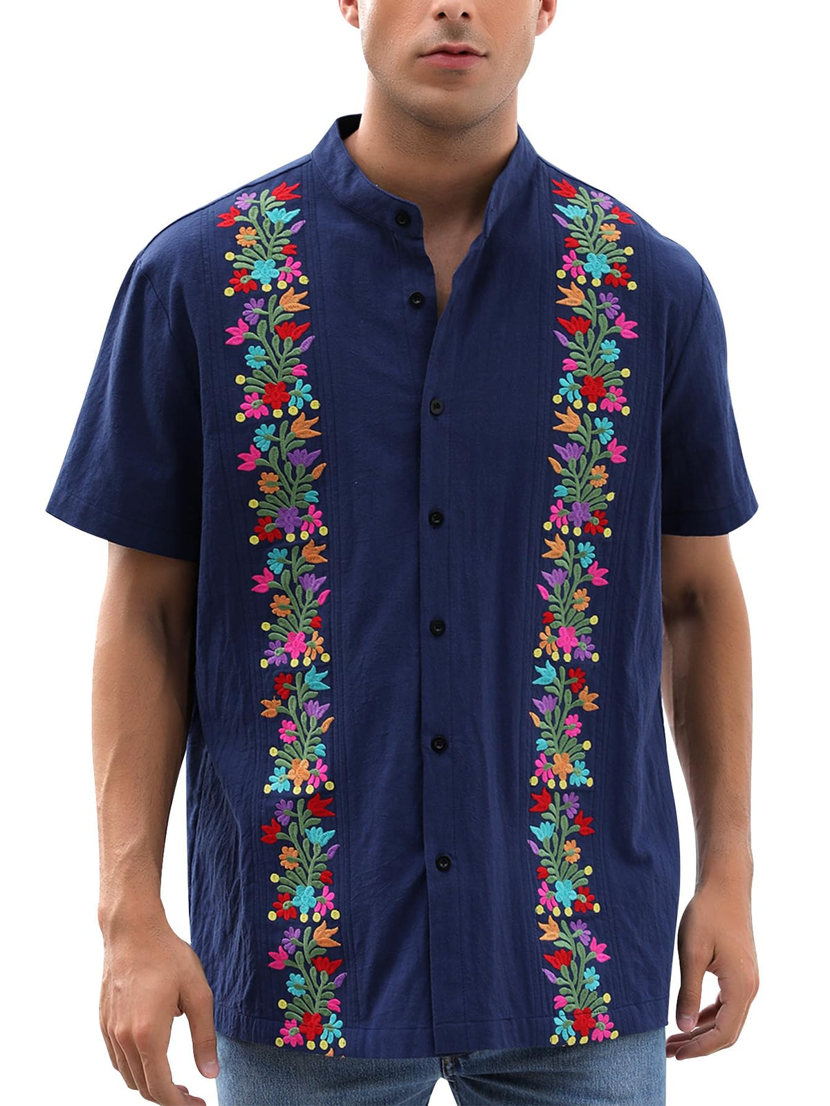 Mexican Shirts for Men Traditional Men's Guayabera Dress Shirts Mens Button Up Band Collar Dress Shirt Fiesta