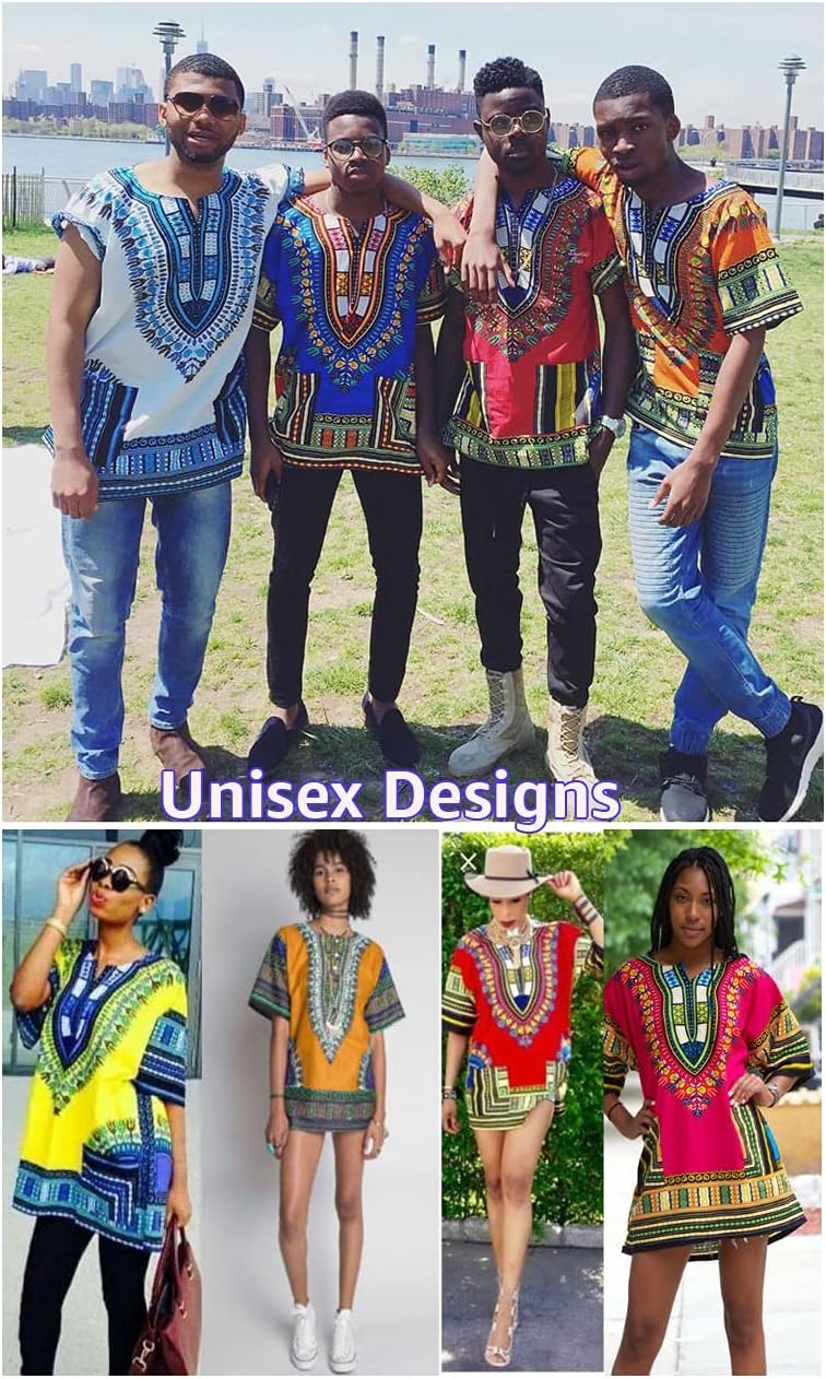 CHAINUPON African Dashiki Cotton Shirt Men Women Festival Boho Hippie 60's 70's Bohemian