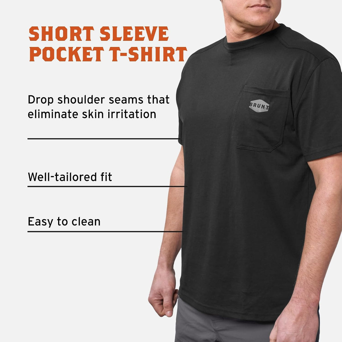 BRUNT Short-Sleeve Pocket T-Shirt - Comfortable Mid-Weight Build - Drop Shoulder Seam