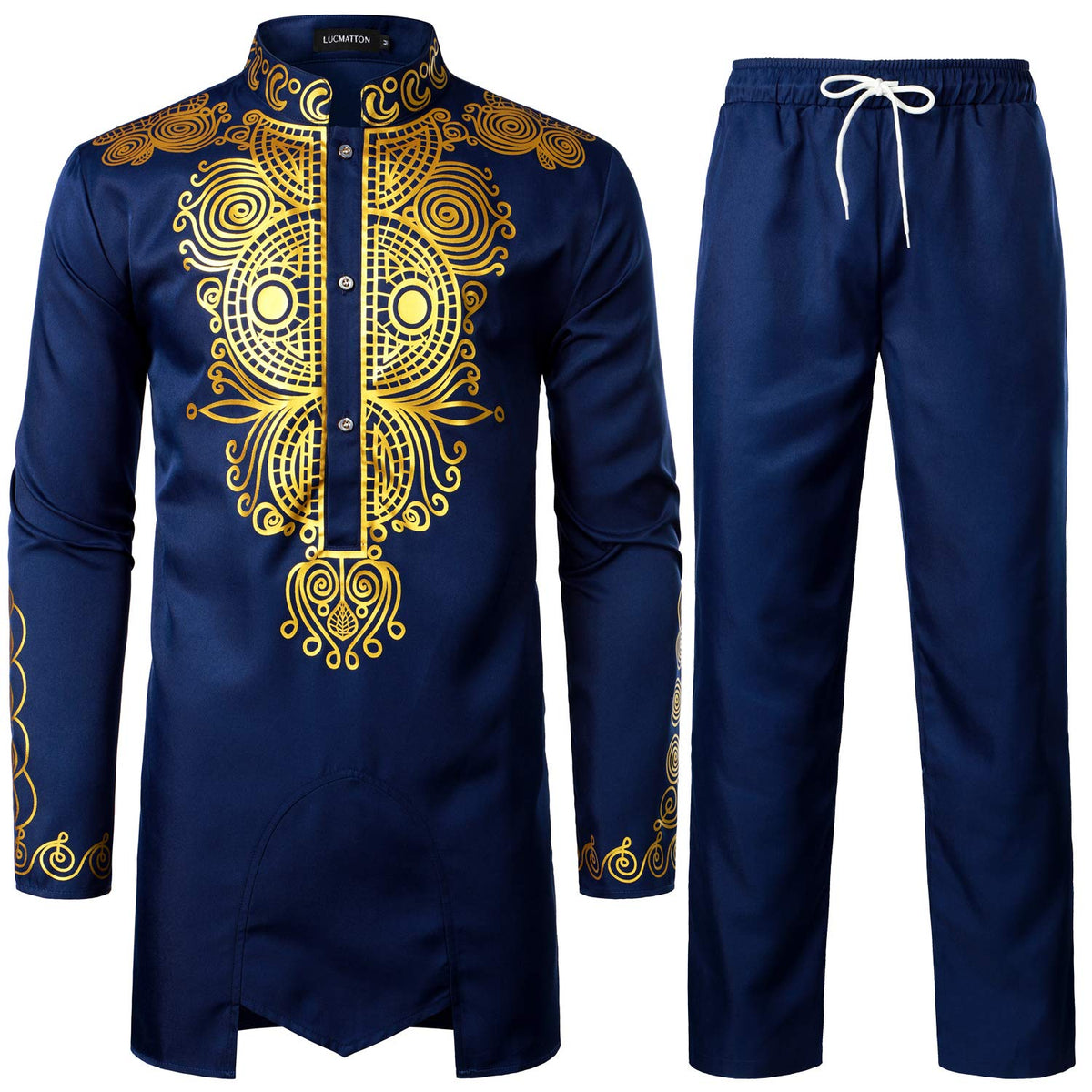 LucMatton Men's African Attire 2 Piece Dashiki Outfit