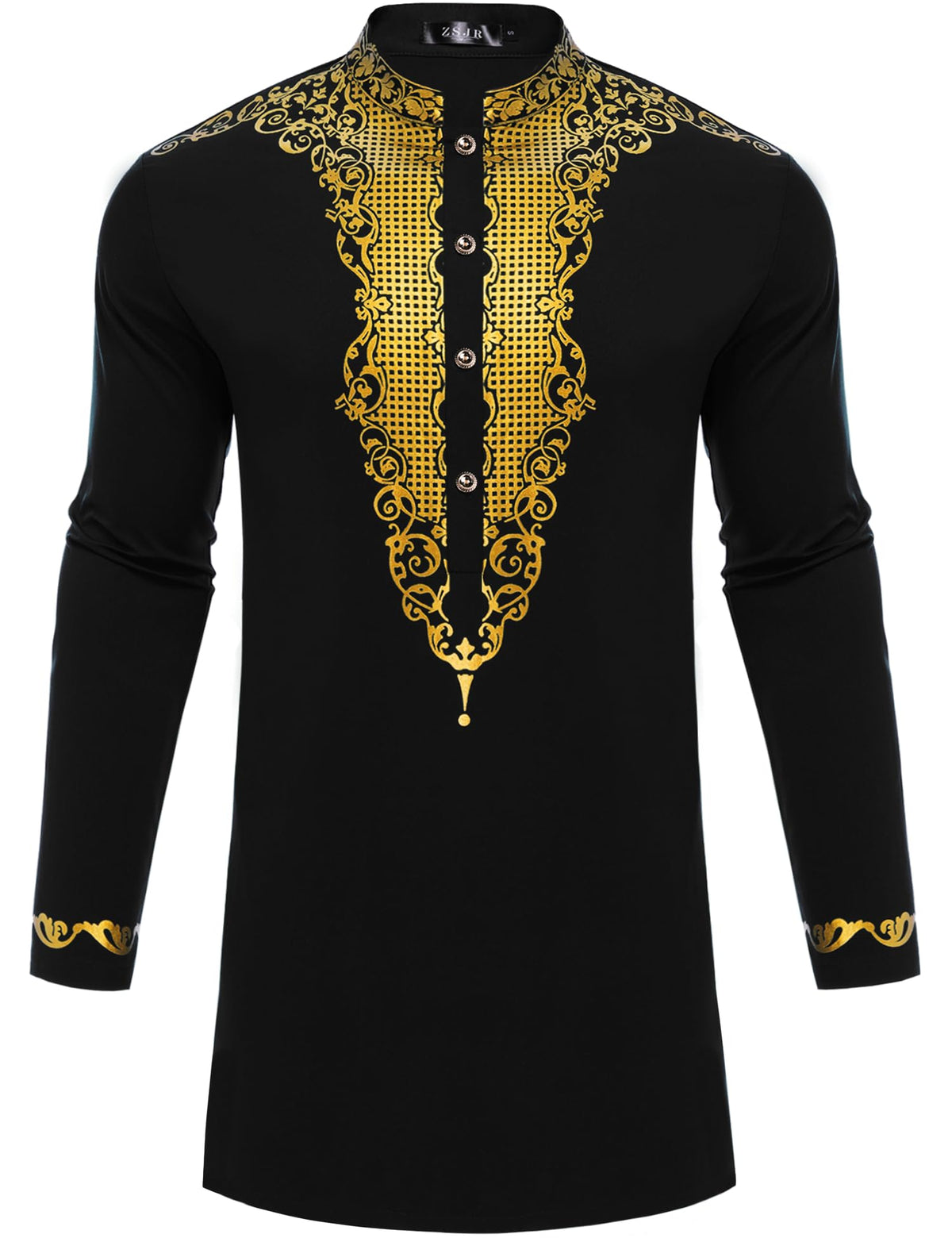 Mens Nigerian Dashiki Shirt African Print Tunic Top Button Placket Metallic Gold Stamp Traditional Clothing for Wedding Party