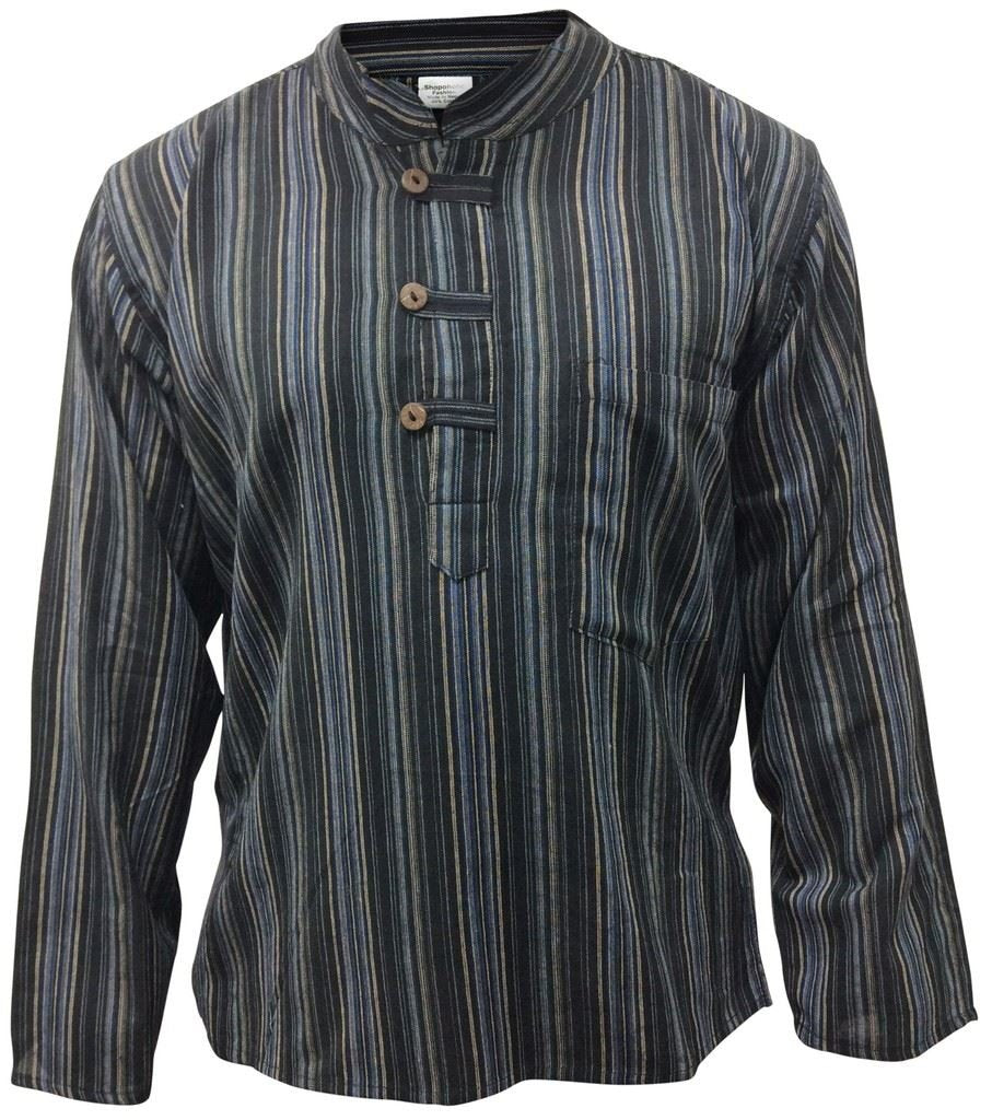 Shopoholic Fashion Mens Striped Grandad Shirt
