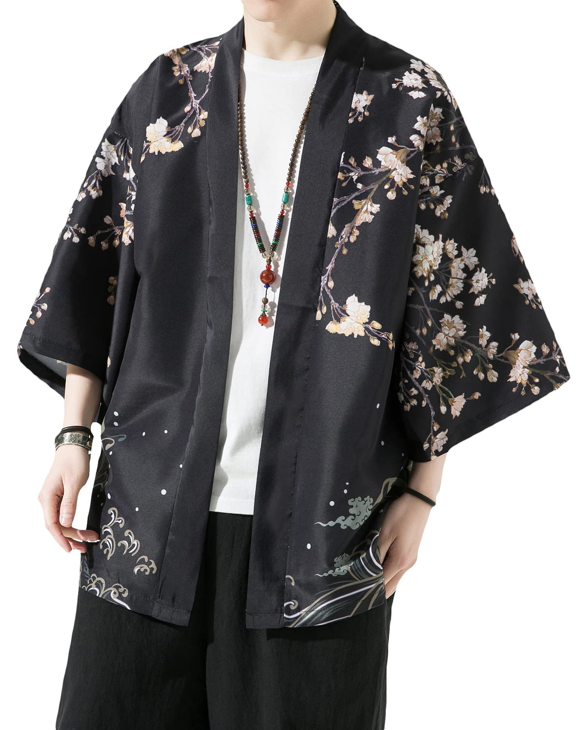 Men's Kimono Cardigan Jacket Japanese Kimono Shirt 3/4 Sleeve Printed Haori