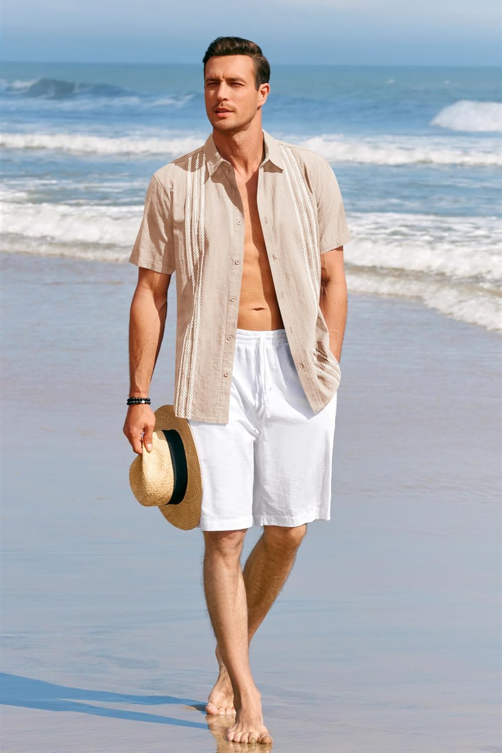 Runcati Mens Short Sleeve Guayabera Shirts Linen Button Down Cuban Shirt