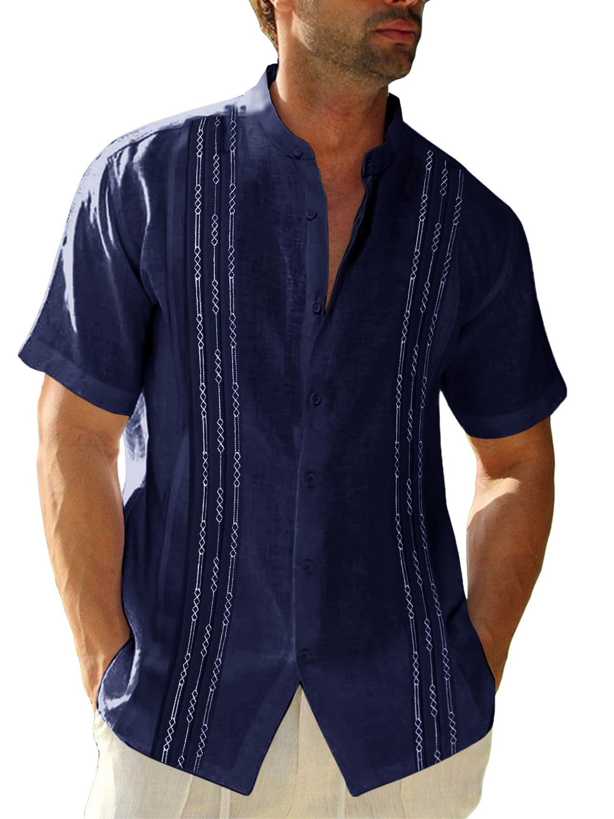 Runcati Mens Short Sleeve Guayabera Shirts Linen Button Down Cuban Shirt
