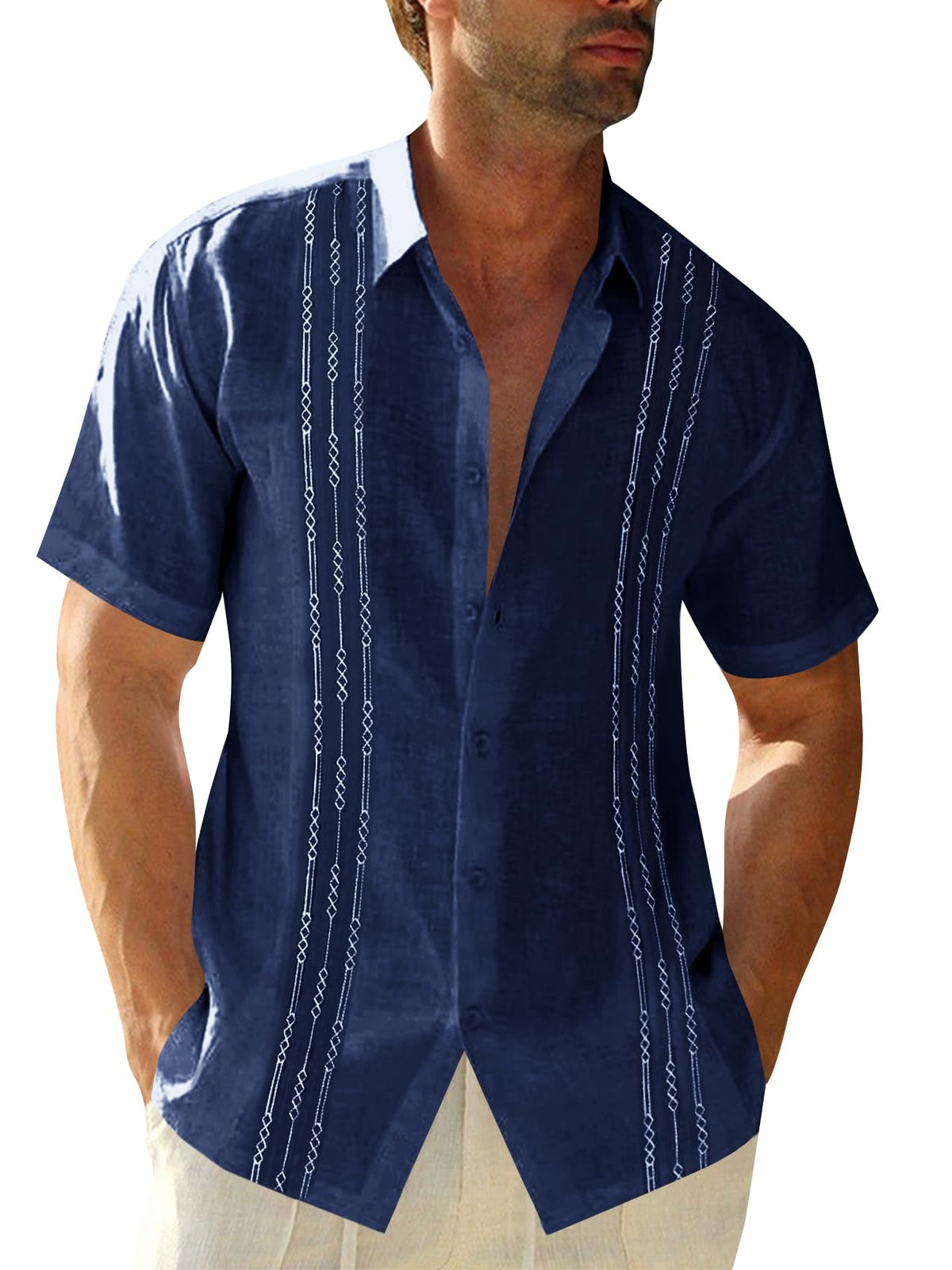 Runcati Mens Short Sleeve Guayabera Shirts Linen Button Down Cuban Shirt