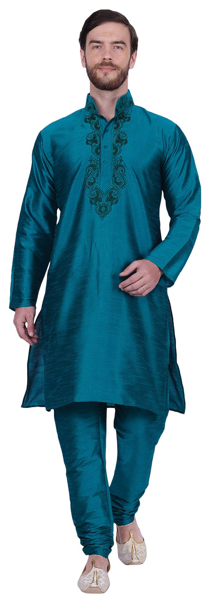 Maple Clothing Men's Art Silk Indian Kurta Set Wedding Wear Clothing