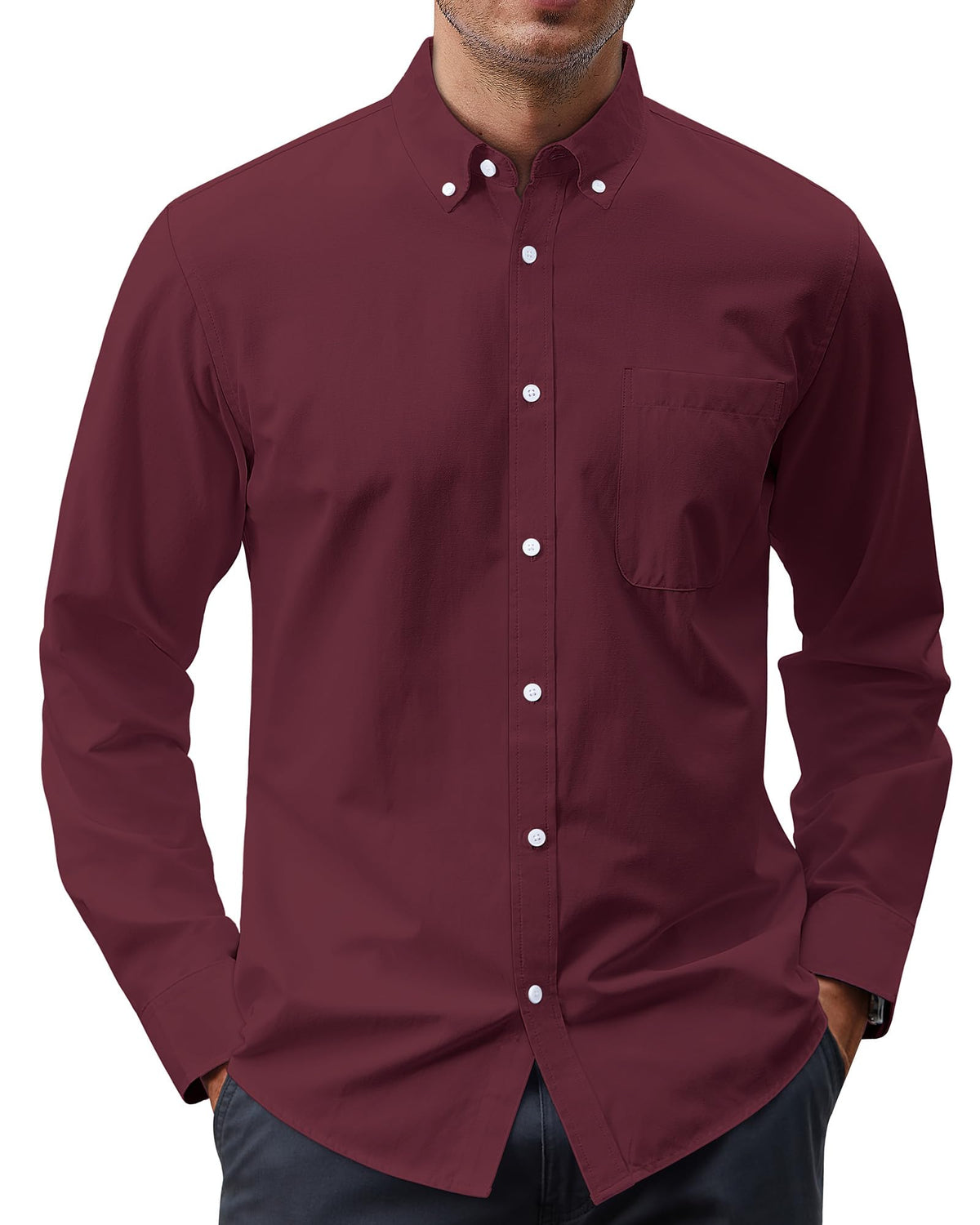 J.VER Men's Oxford Shirt Solid Casual Button Down Collar Shirts Long Sleeve Dress Shirts with Pocket
